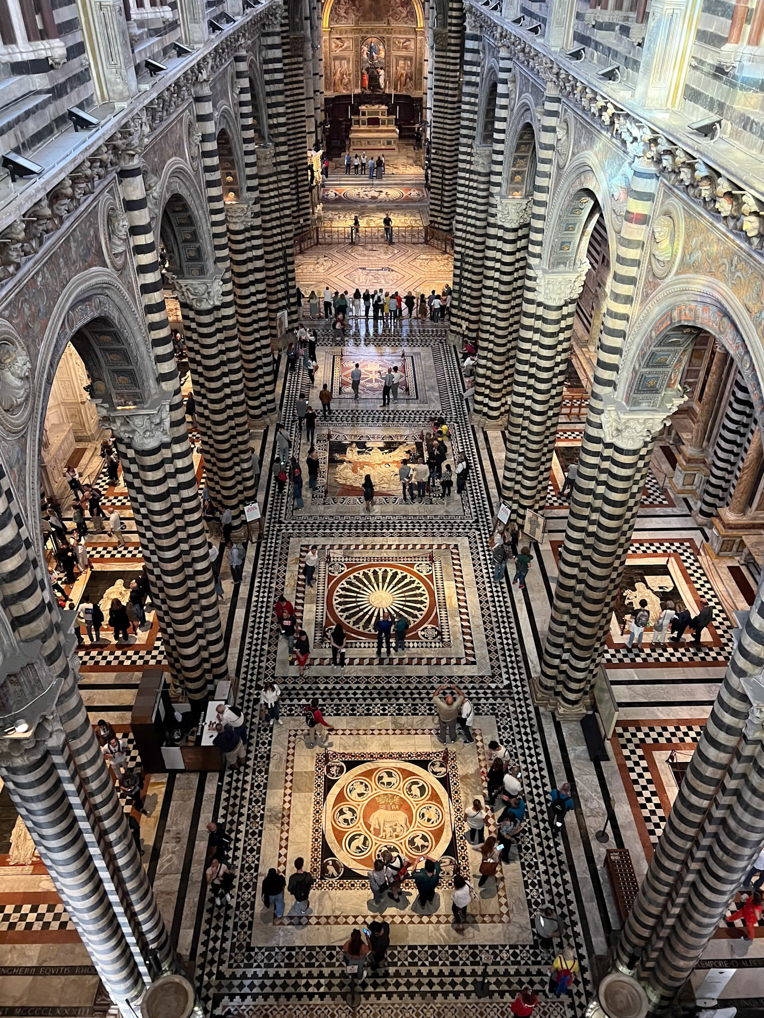 Siena Cathedral inlaid marble floor mosaics seen from above
