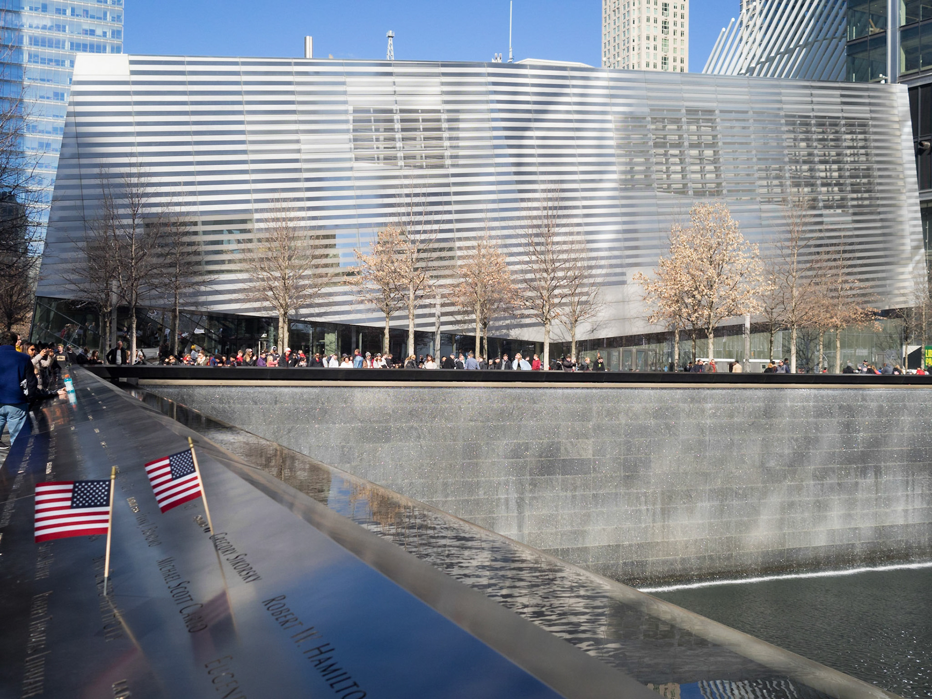 September 11 Museum building with the South Pool Memorial in foreground