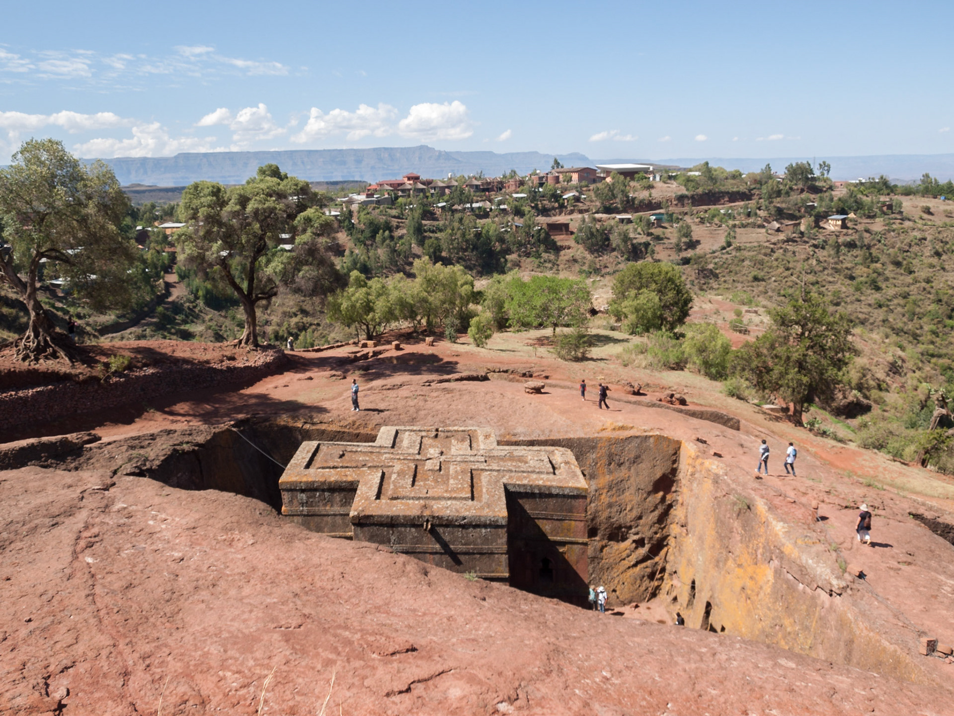 Cross shaped Bet Giyorgis church in Lalibela - top view
