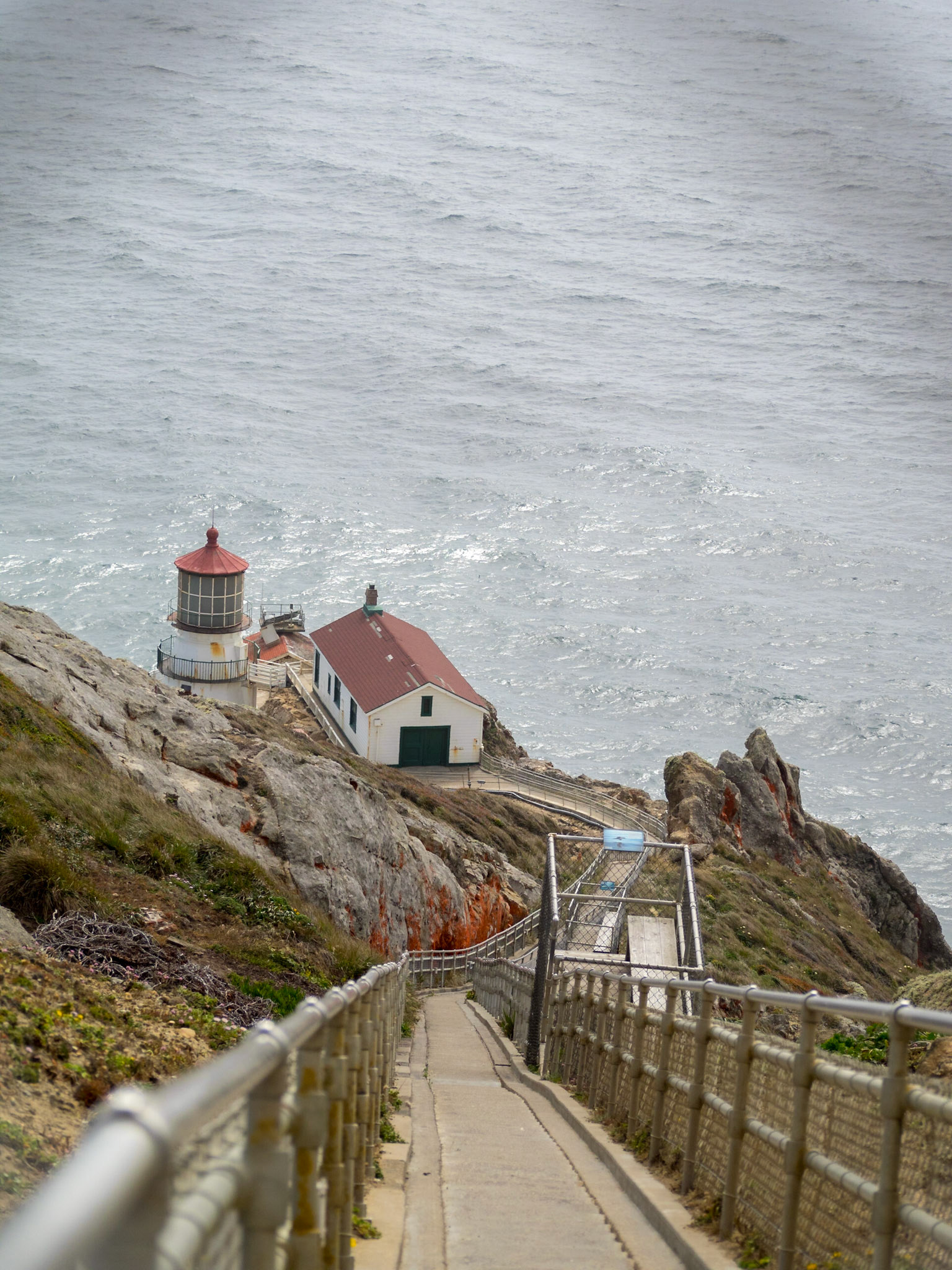 Point Reyes National seashore lighthouse seen from the top of the path