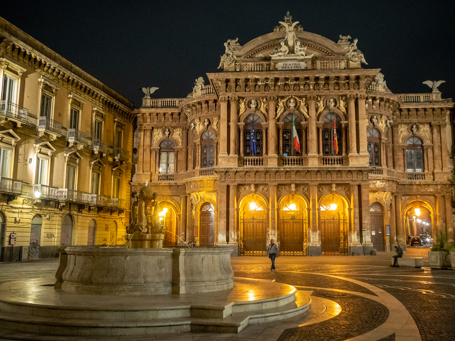 Teatro Massimo Bellini square at night