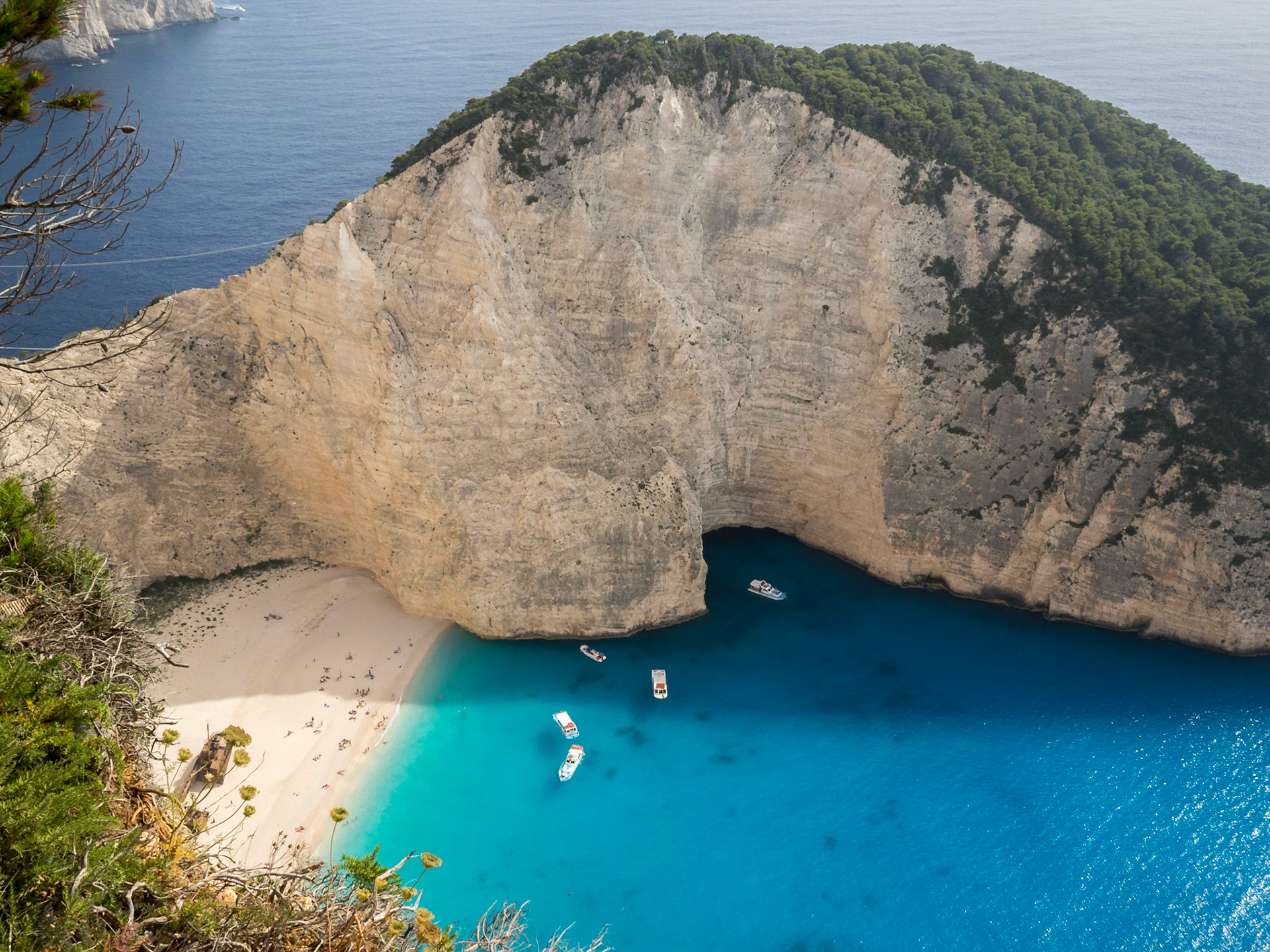 Navagio or Shipreck beach view from atop the cliffs