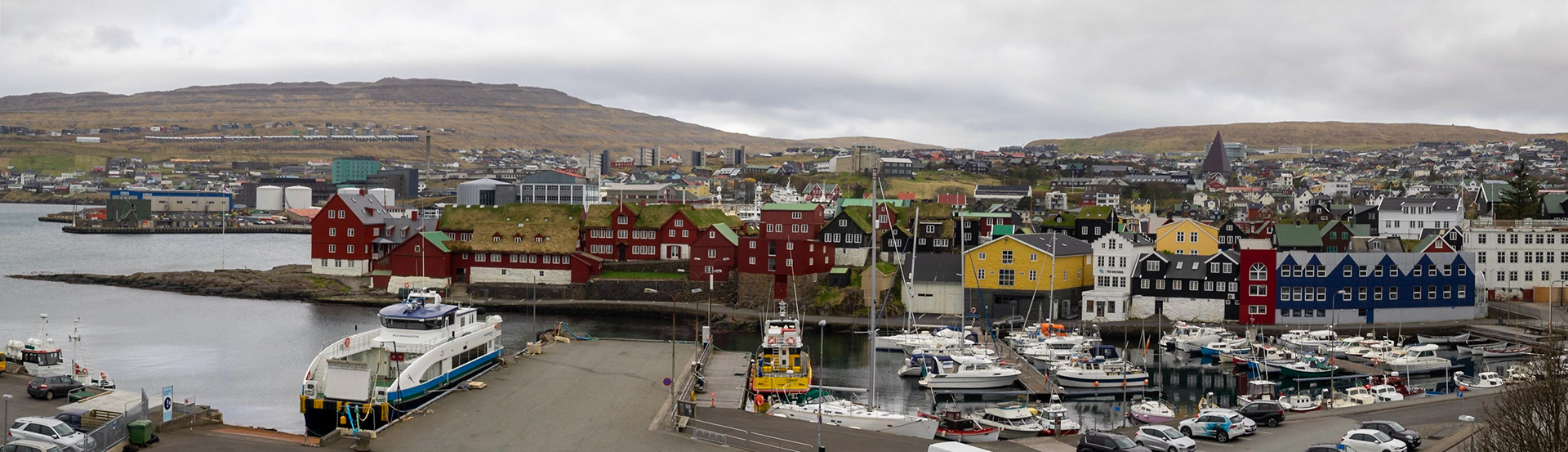 Tinganes peninsula and Tórshavn marina panorama