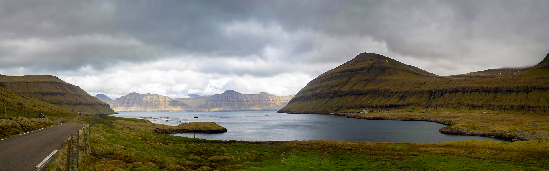Oyndarfjørður fjord panorama with Kalsoy island in background