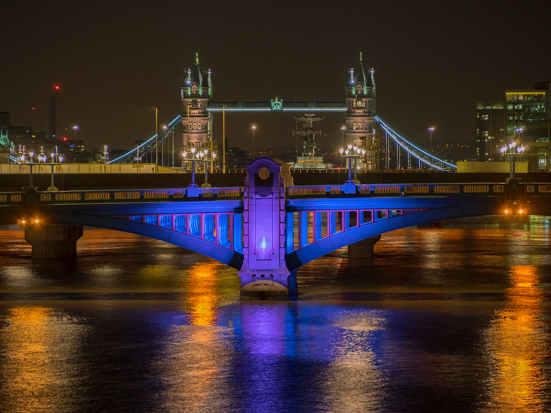 Night lights and Bridges over the Thames river