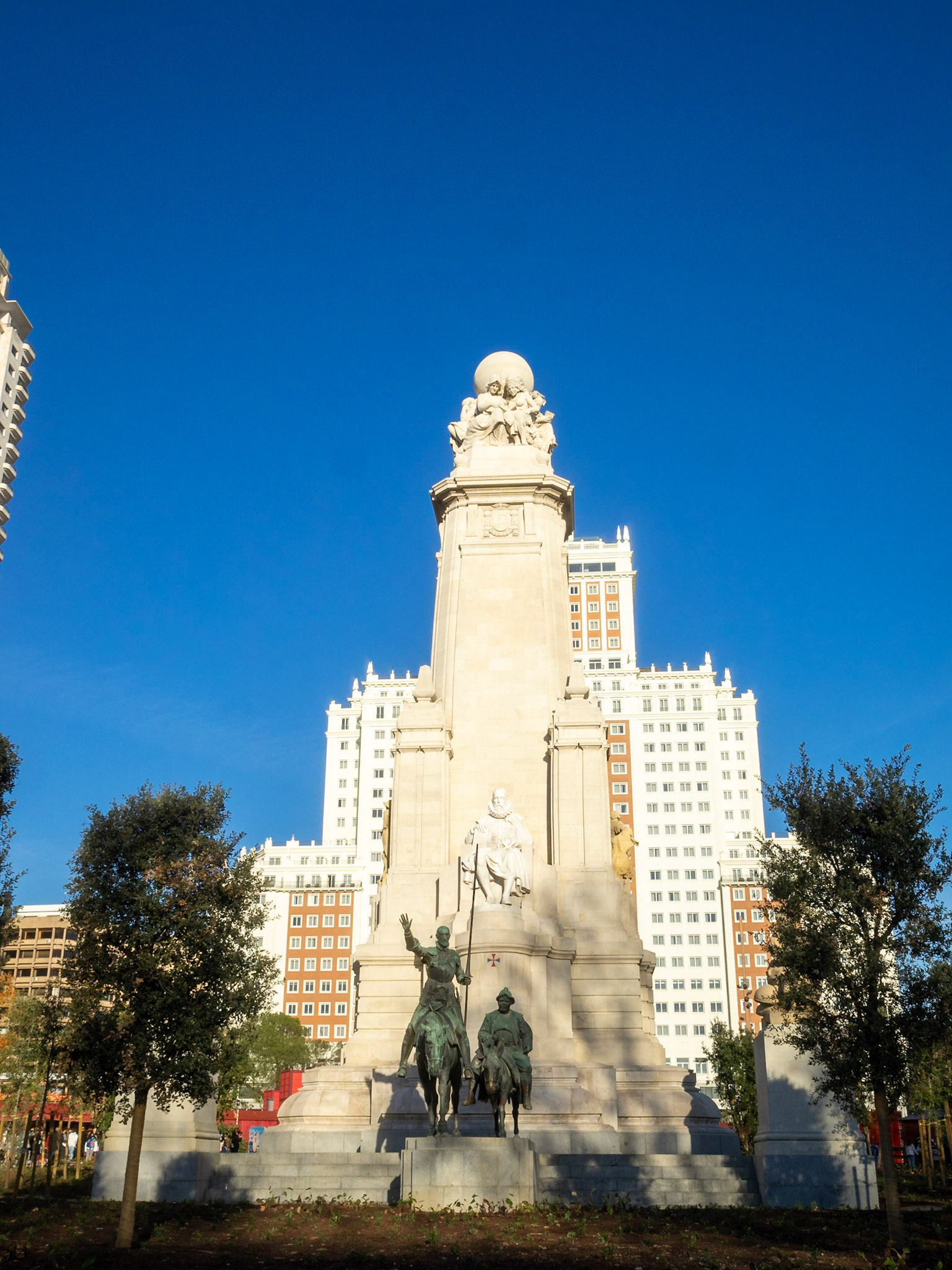 Cervantes Monument in Plaza de España, with Don Quixote and Sancho Panza, Madrid