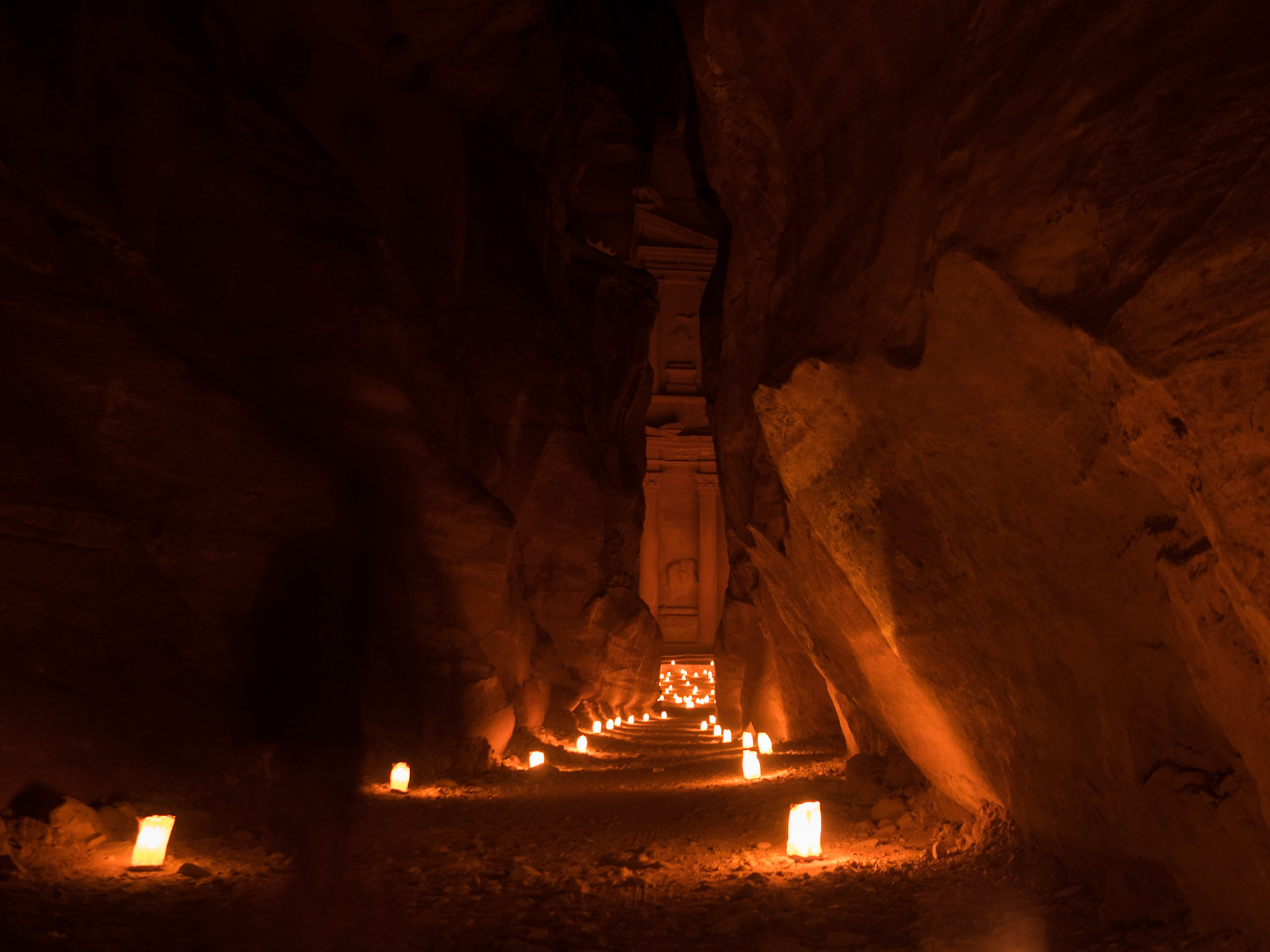 The Siq li by candles at night