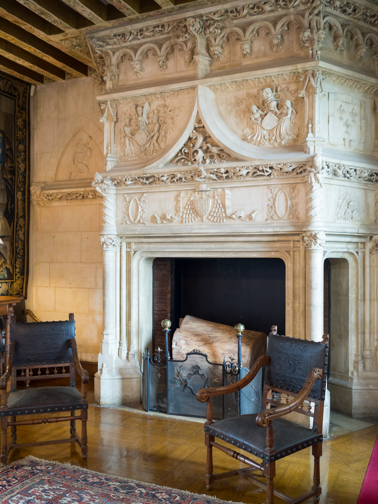 White marble fireplace at Chaumont-sur-Loire Chateau