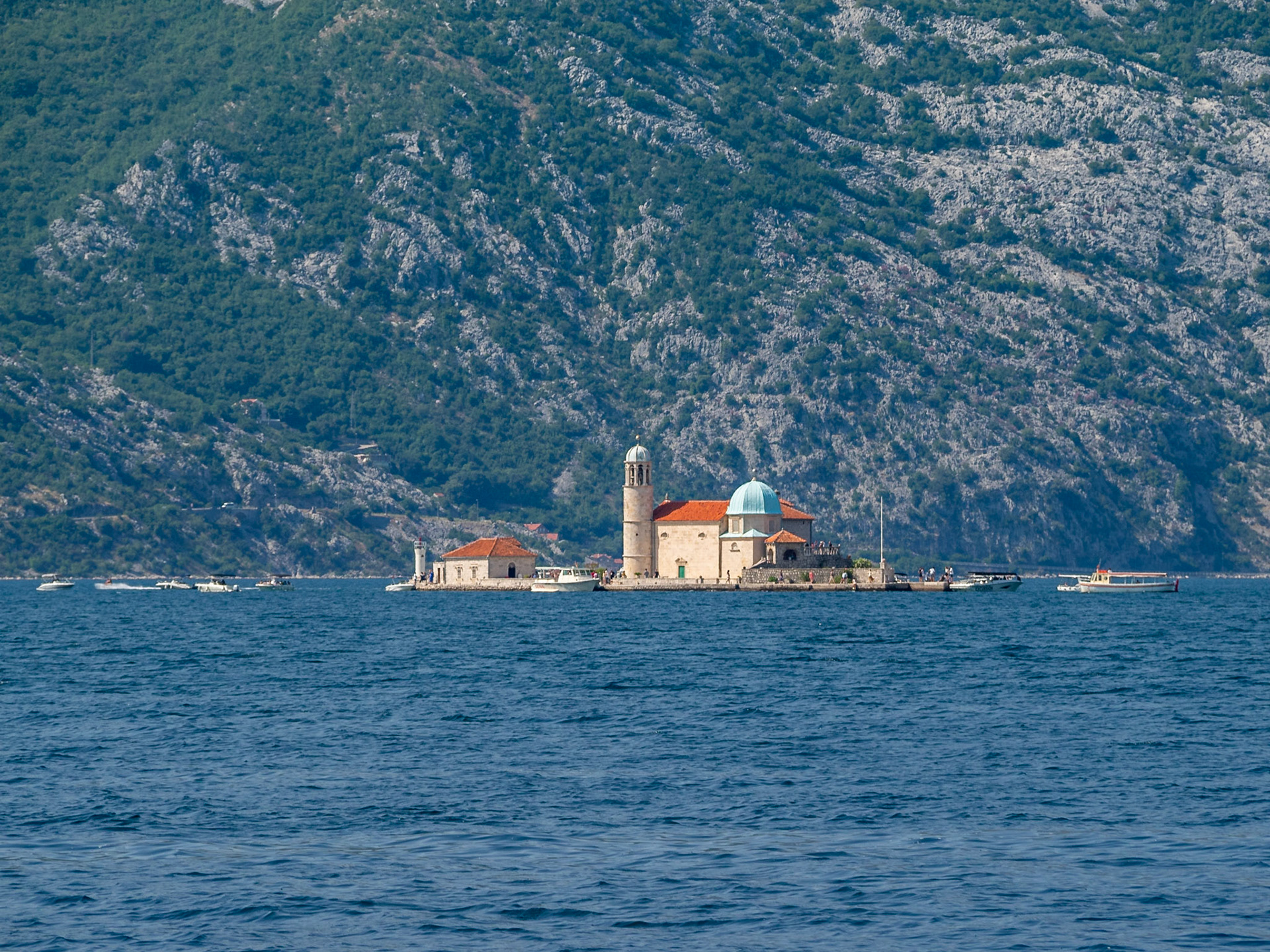 Our Lady of the Rocks church in the middle of the Bay of Kotor, Montenegro