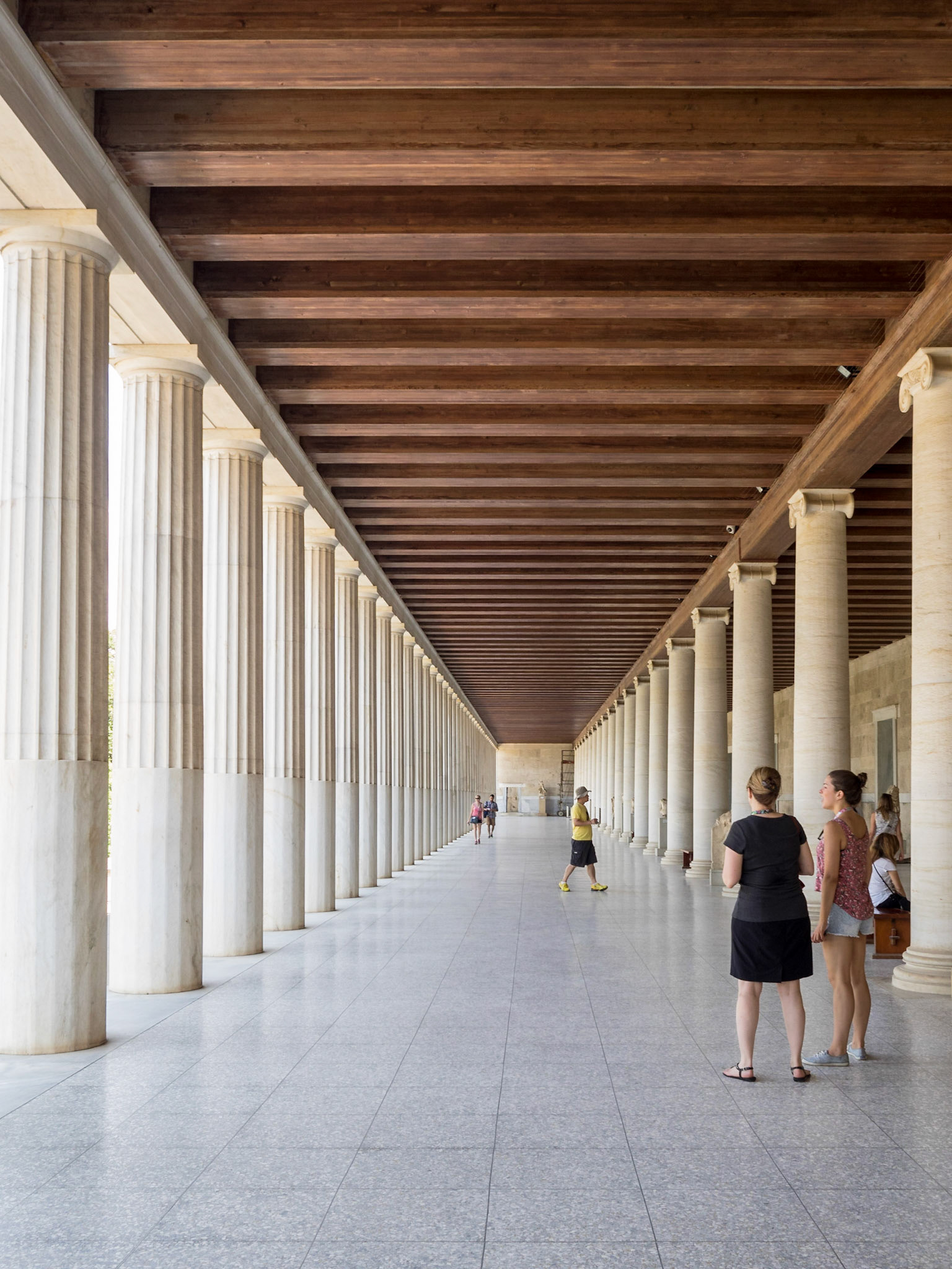 Lined up columns at the Stoa of Attalos in the Agora of Athens
