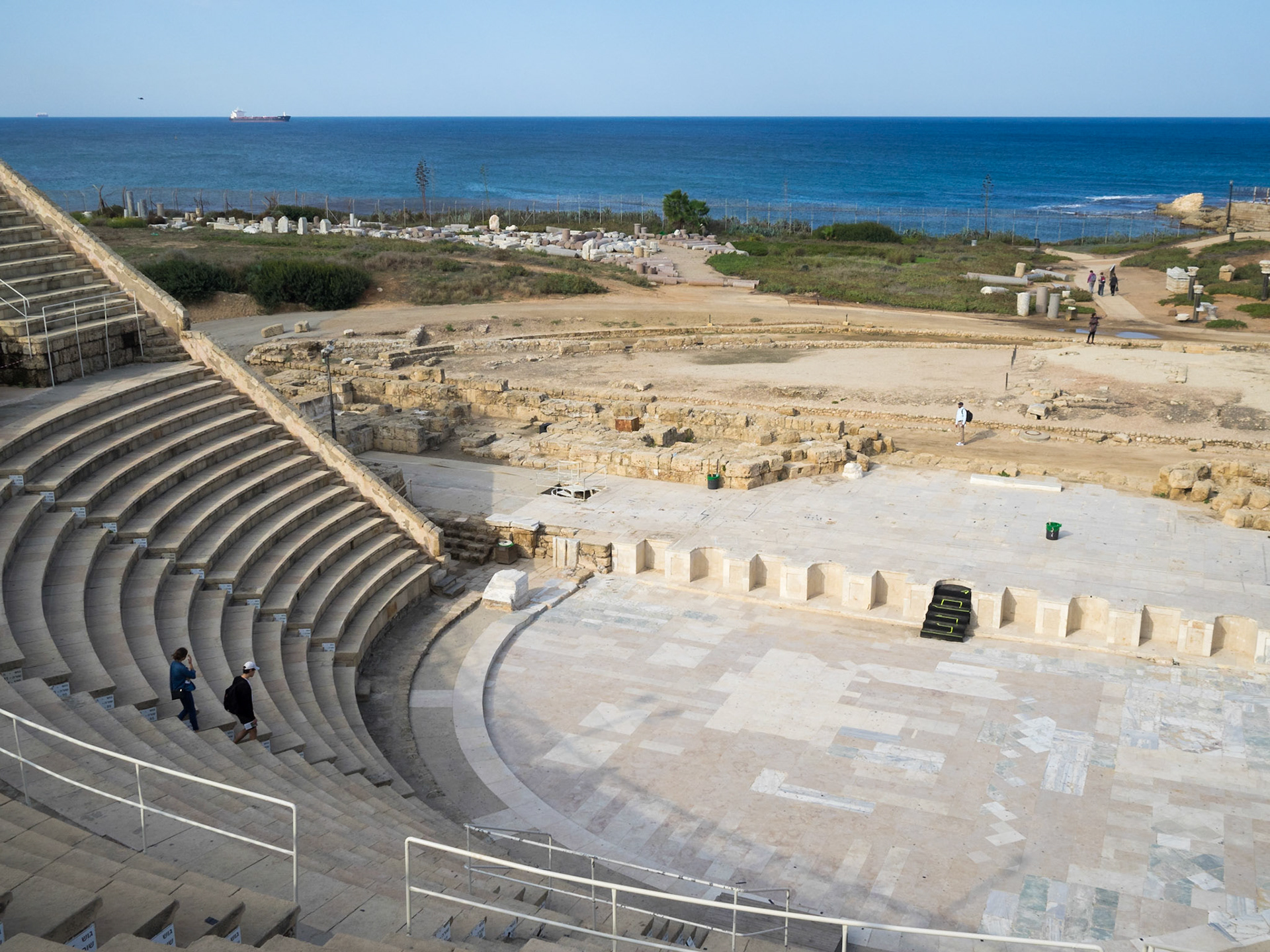 Caesarea Roman Amphitheatre with the Mediterranean sea in background