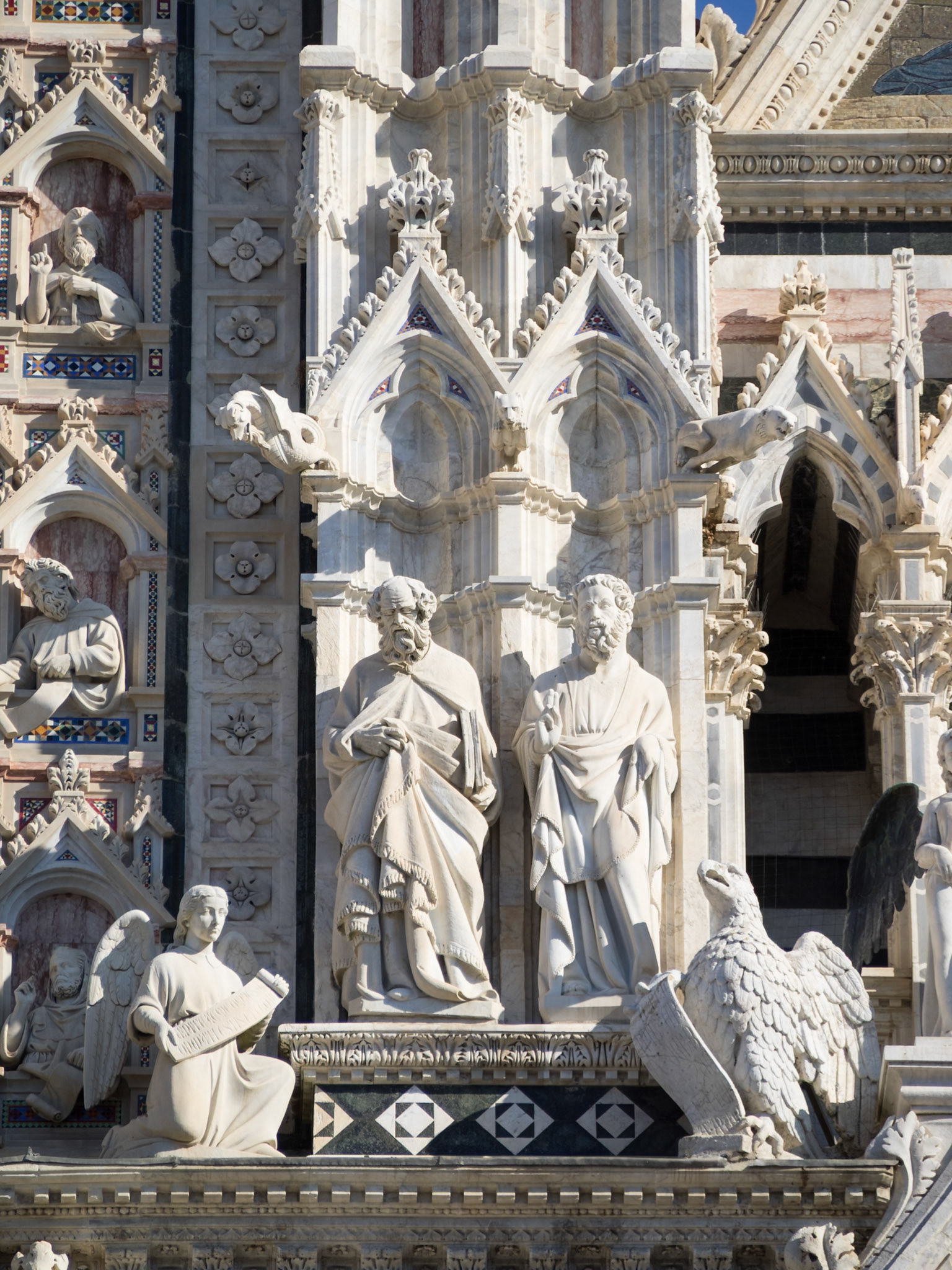 Detail of the Siena Duomo facade with sculptures