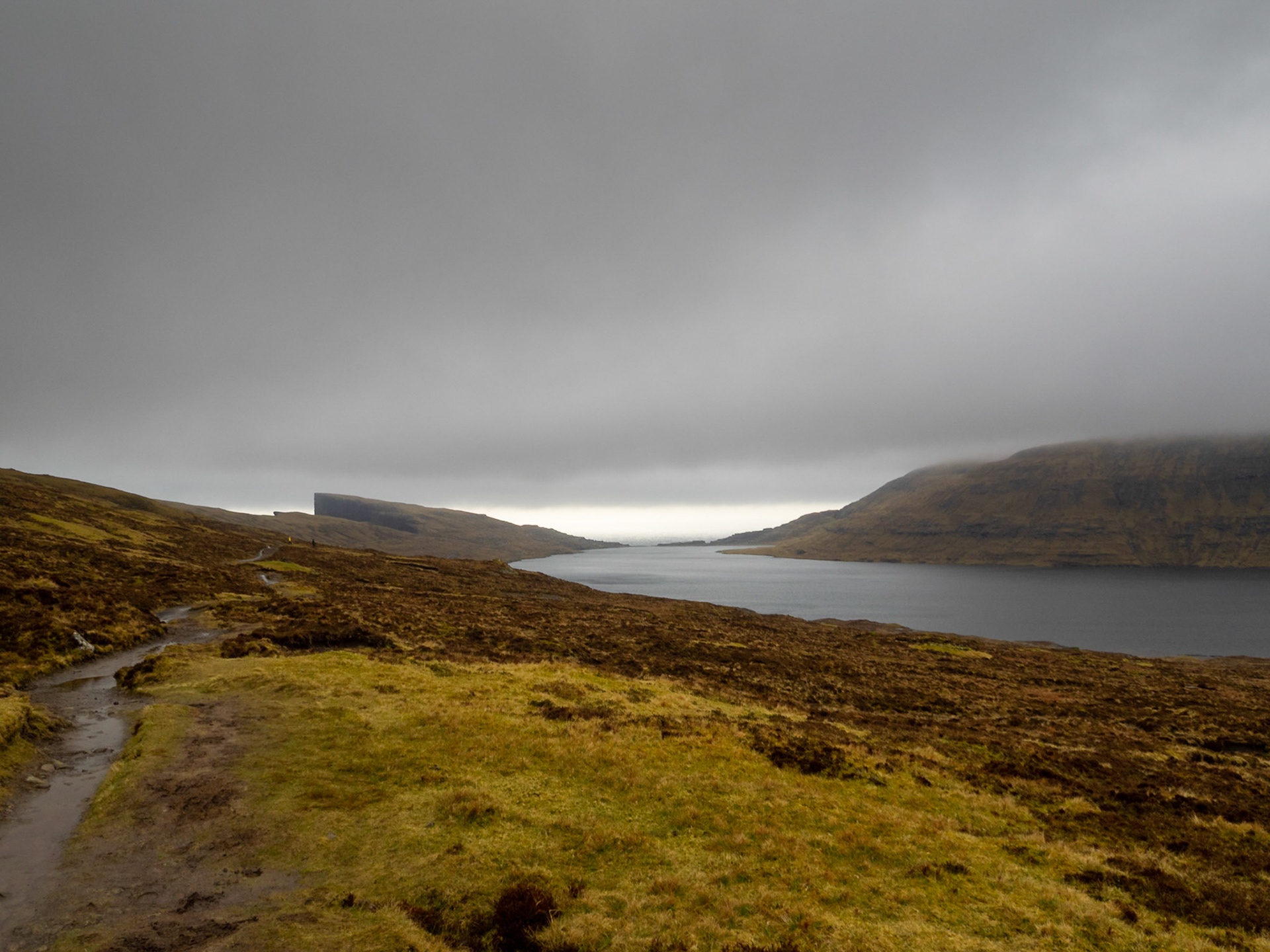 Hikking path along Sørvágsvatn lake to Trælanípa