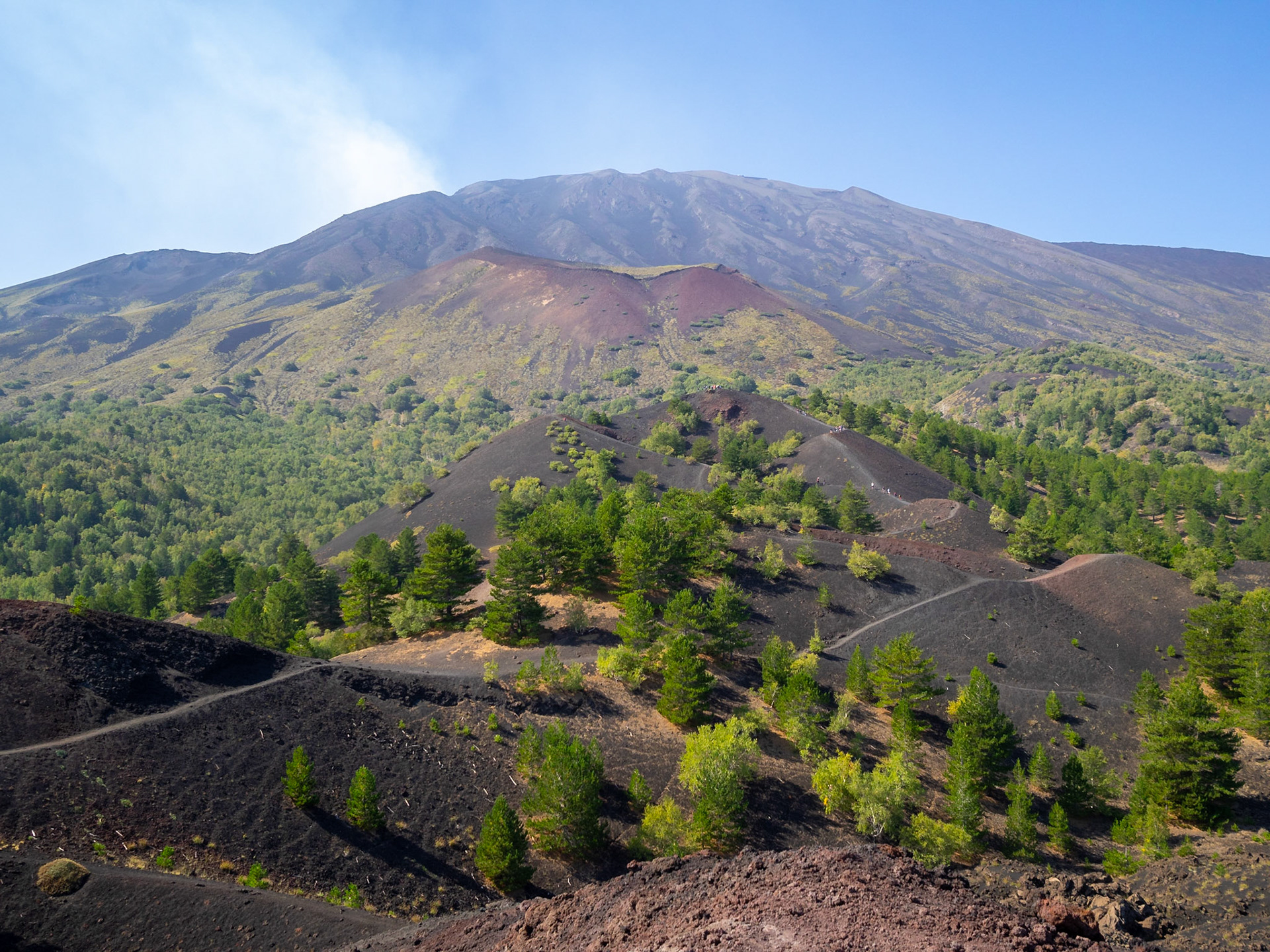 Mount Etna north slops landscape with side crater