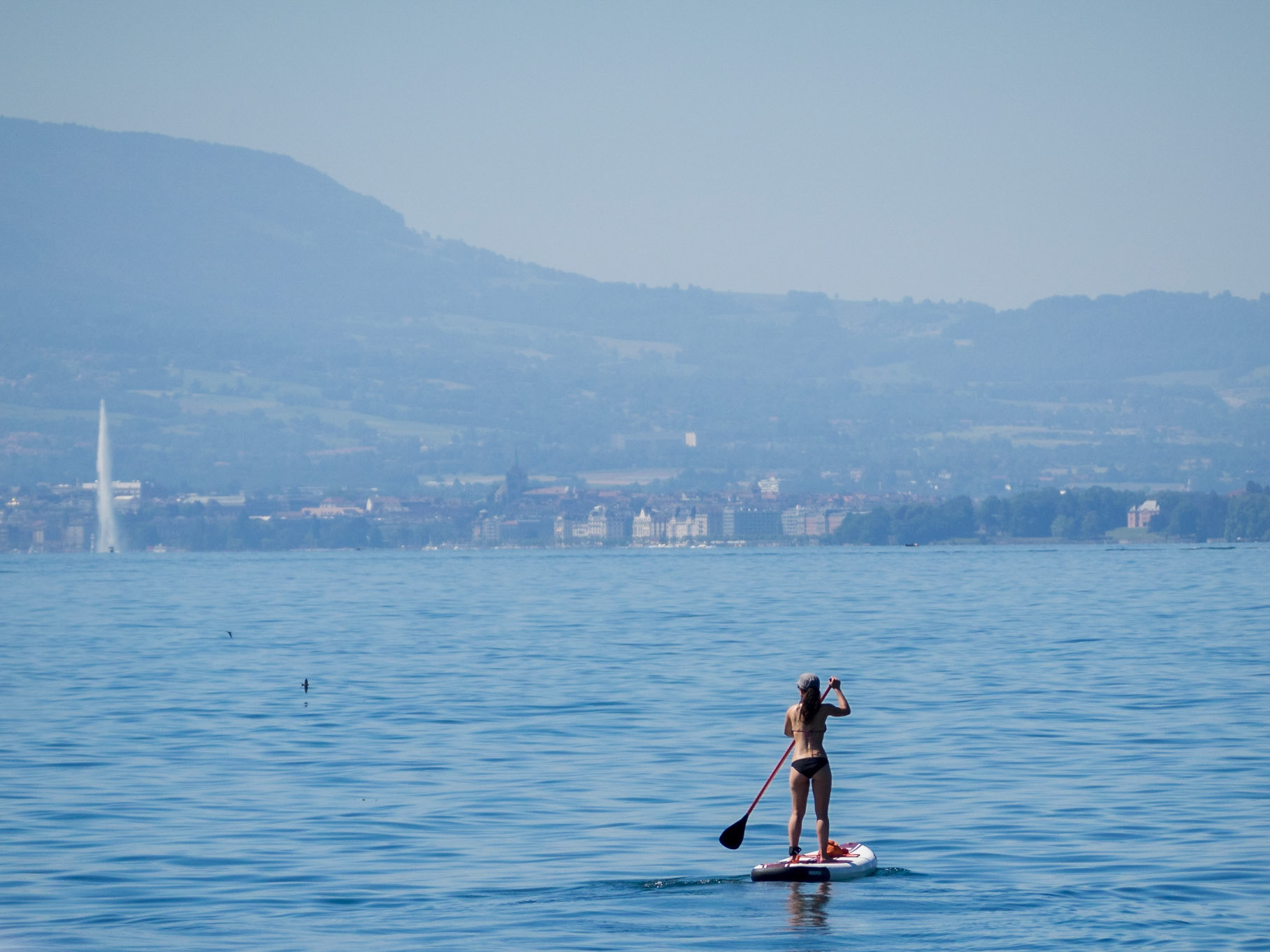 Stand-up paddling in lake Geneva