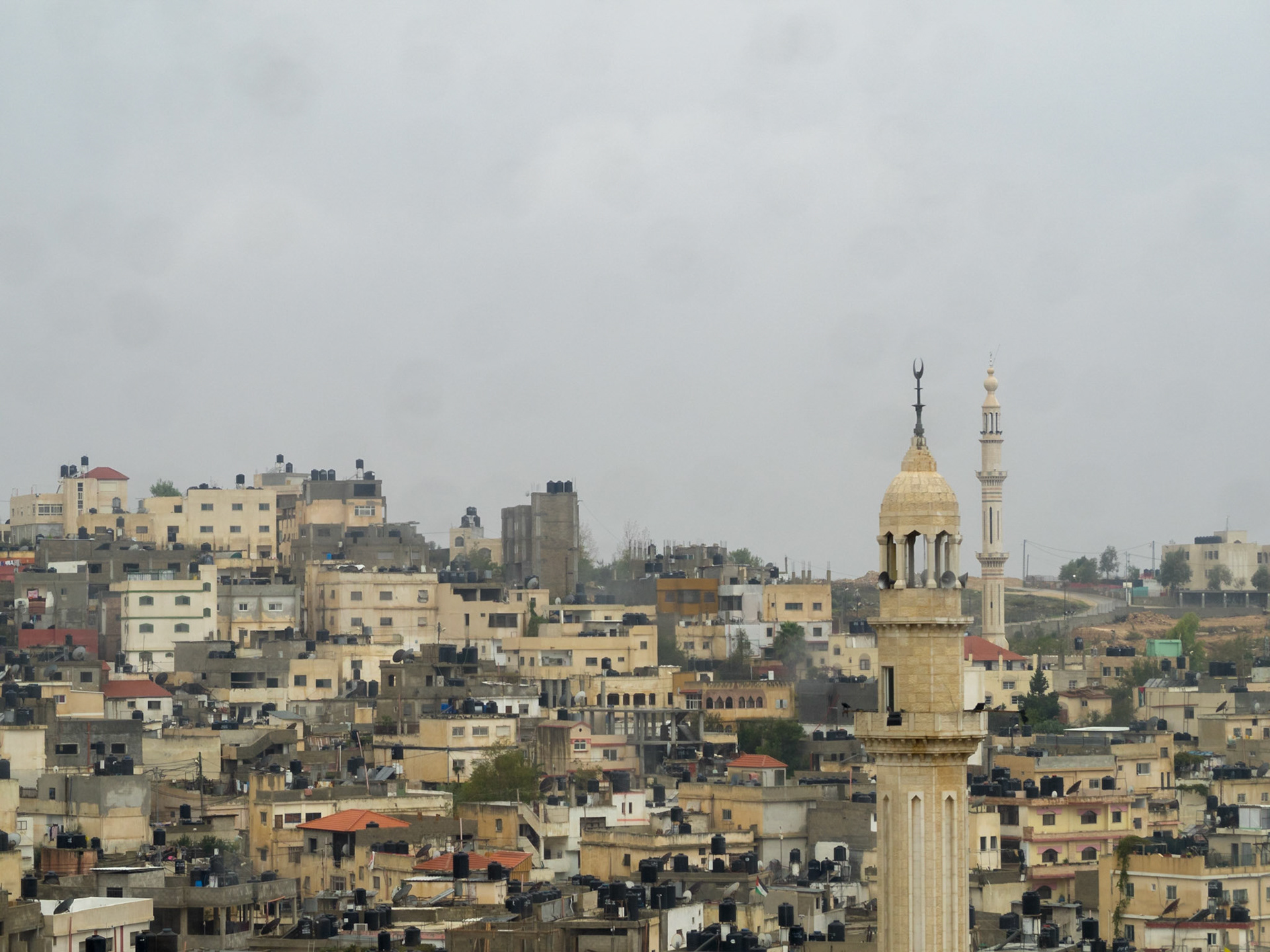 Minarets and houses in the hills of Ramallah