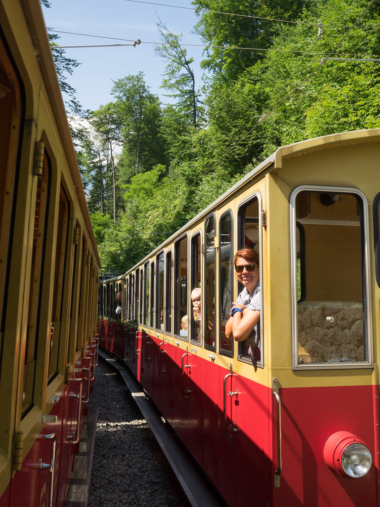 Tourists aboard Schynige Platte Railway