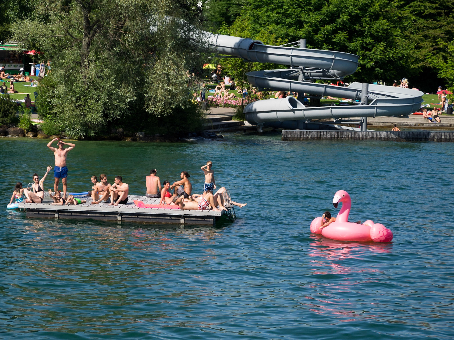Sunbathing in Lake Zurich