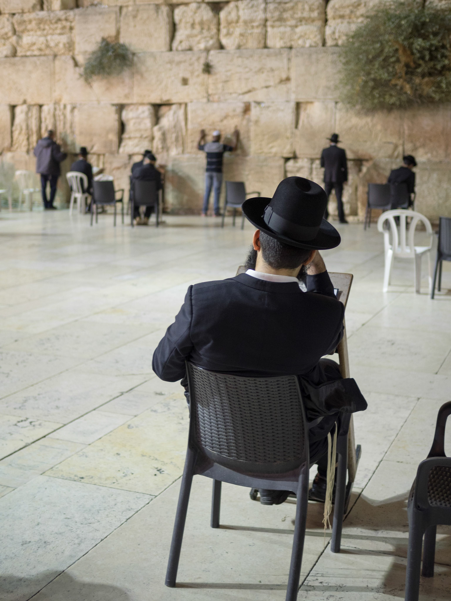 Orthodox Jew man seated reading the Torah by the Wailing Wall