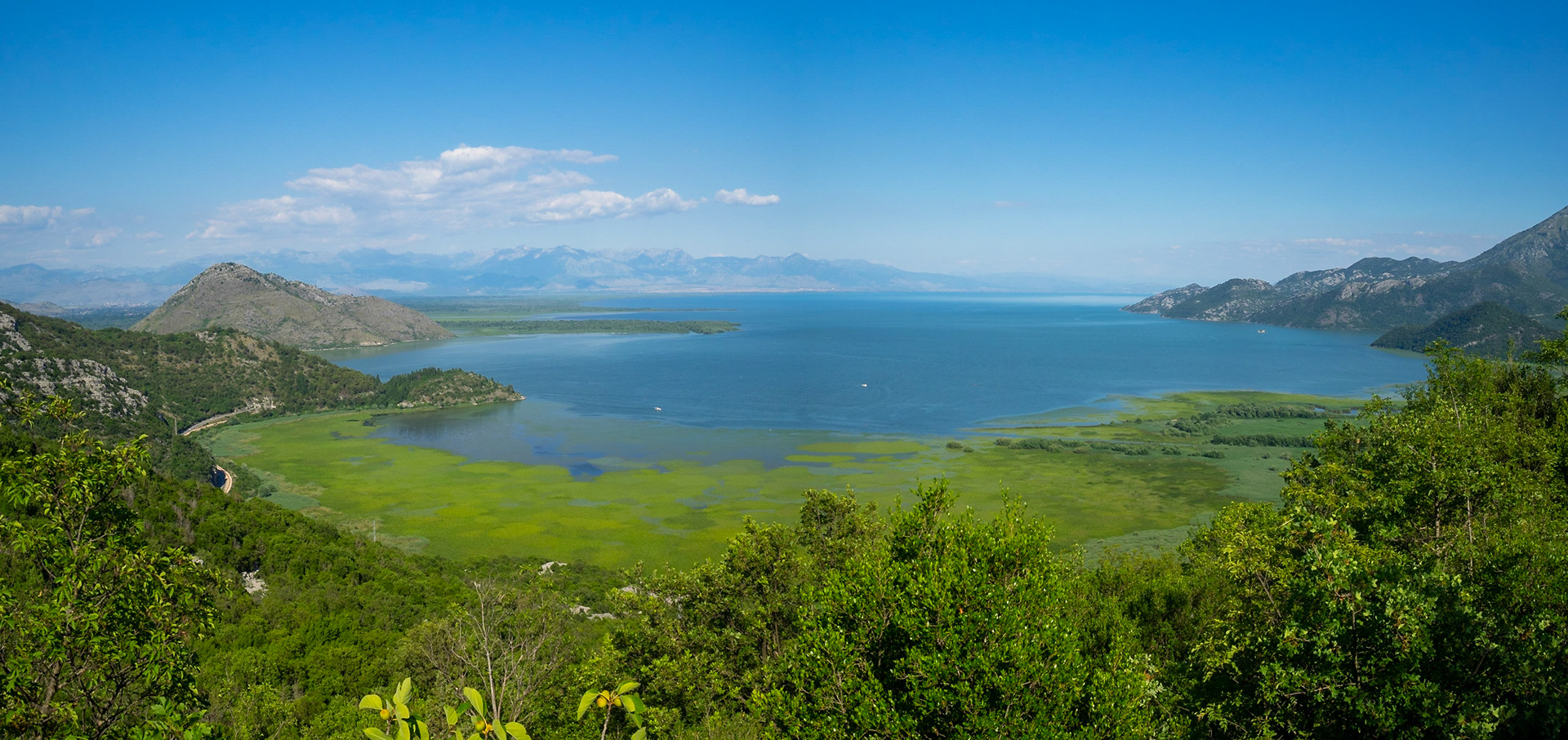 Panorama of Lake Skadar surrounded by the mountains, Montenegro
