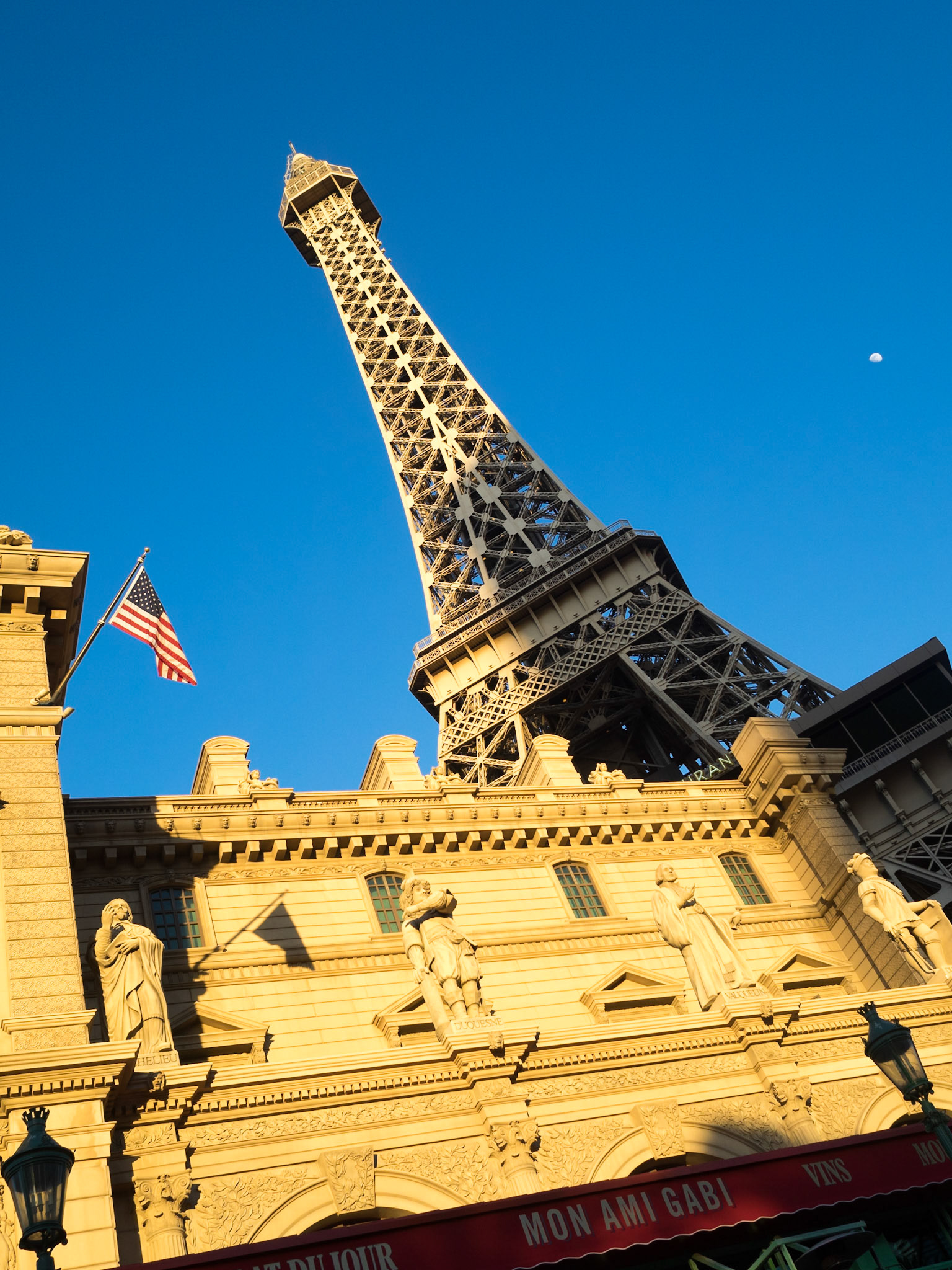 Paris Las Vegas Hotel and Casino Eiffel Tower and American flag