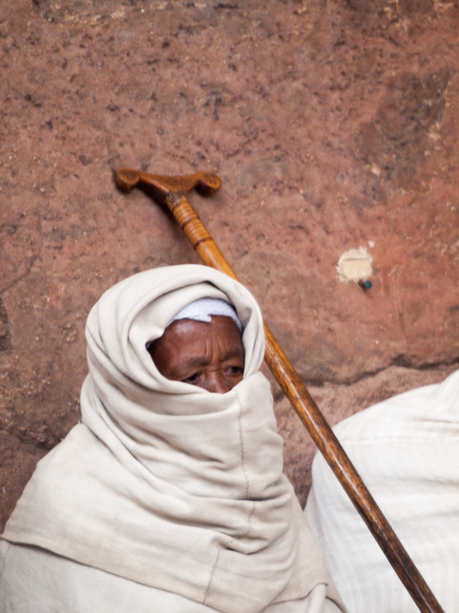 Pilgrim portrait outside church in Lalibela during Easter