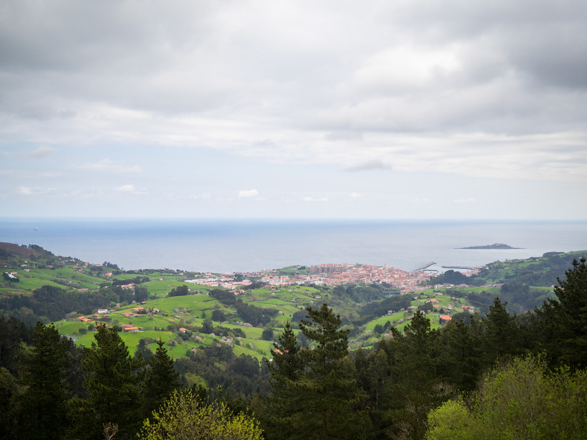 Basque Country green landscape with sea