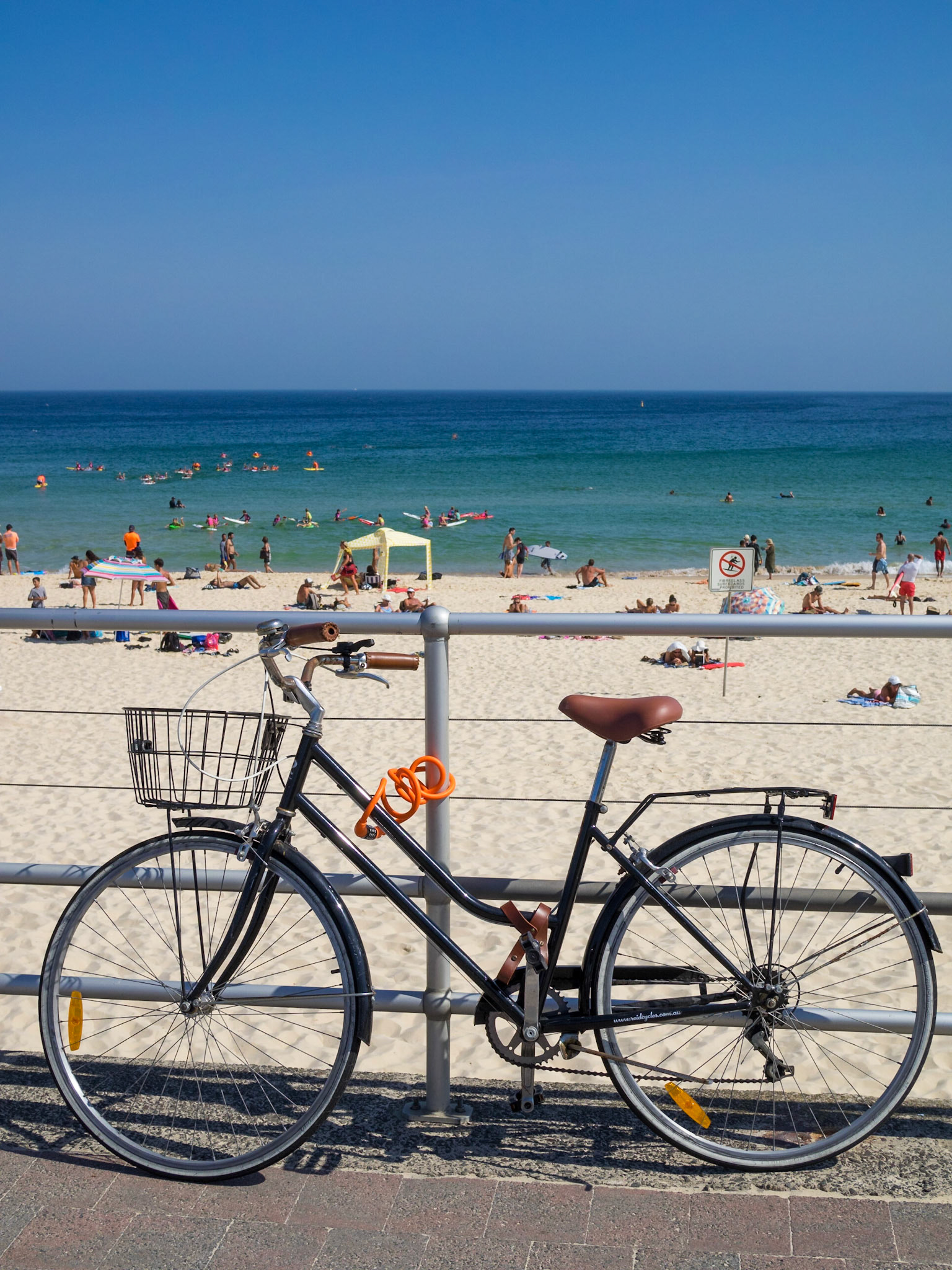 Bicycle parked by Bondi Beach