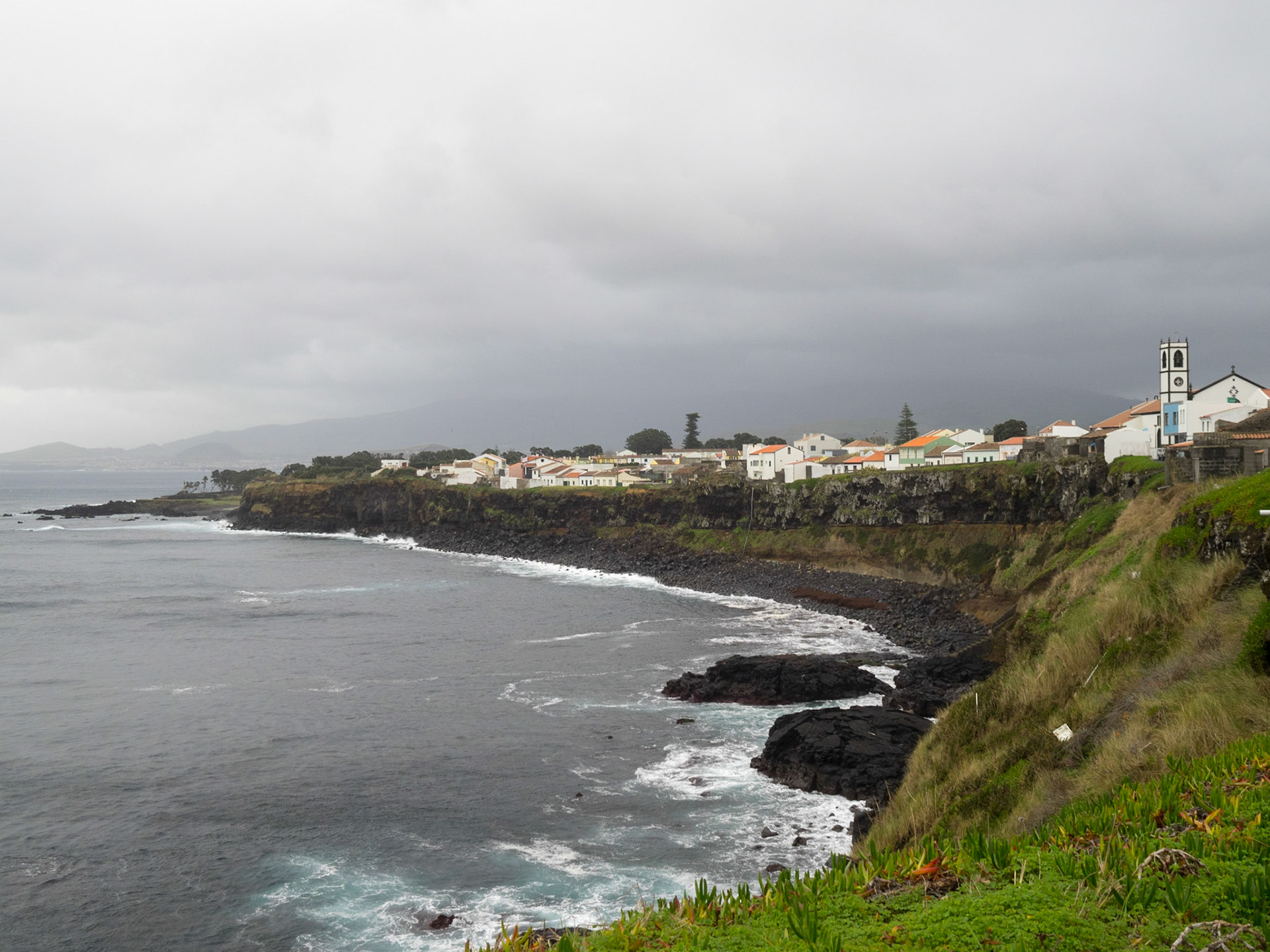 Fanais da Luz village on top of the cliffs in Sao Miguel island