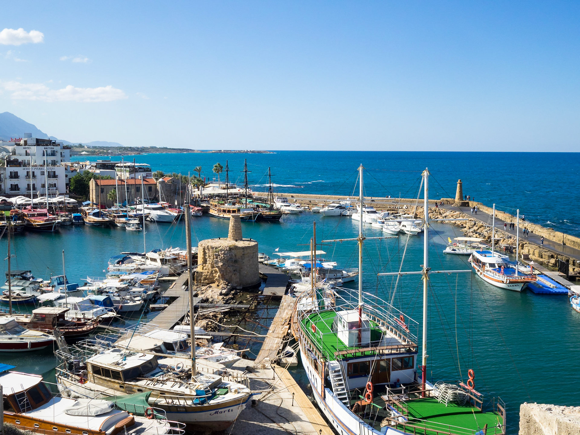Kyrenia port turquoise waters seen from the Castle