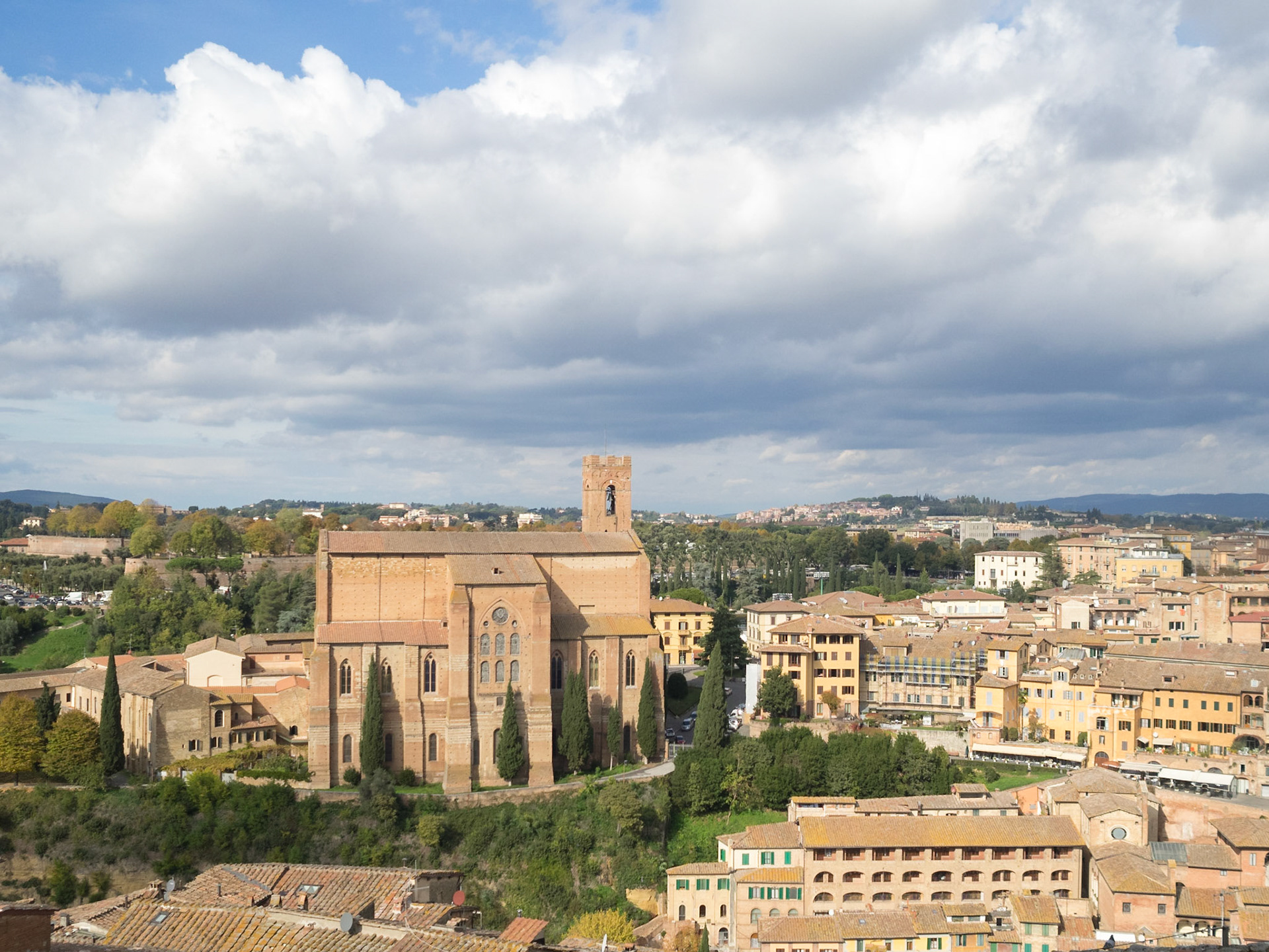 Basilica Cateriniana San Domenico over Siena roofs