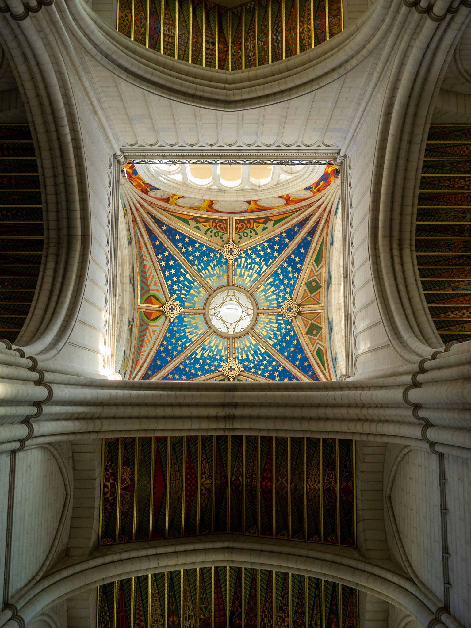 Almudena Cathedral ceiling and square cupola interior, Madrid
