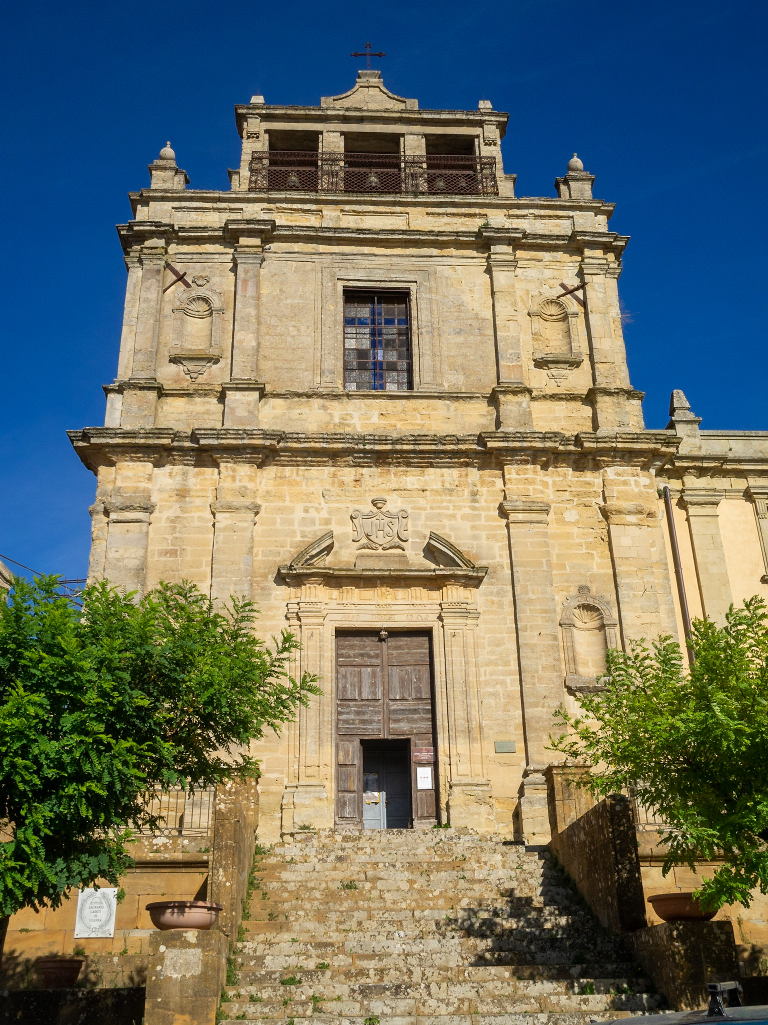 Facade of Chiesa Santa Chiara a memorial to WWII servicemen from Enna