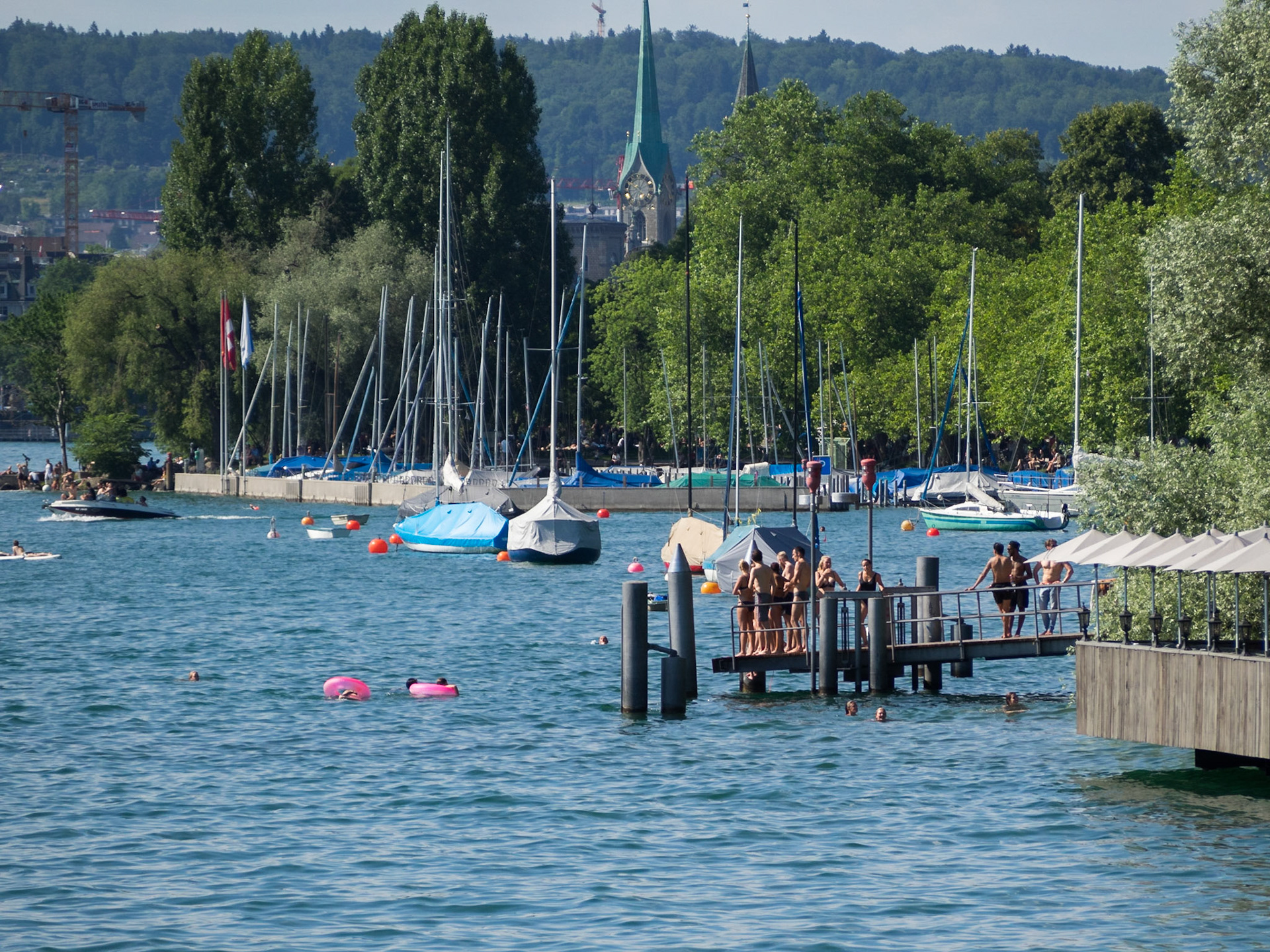 Lake Zurich urban landscape in summer