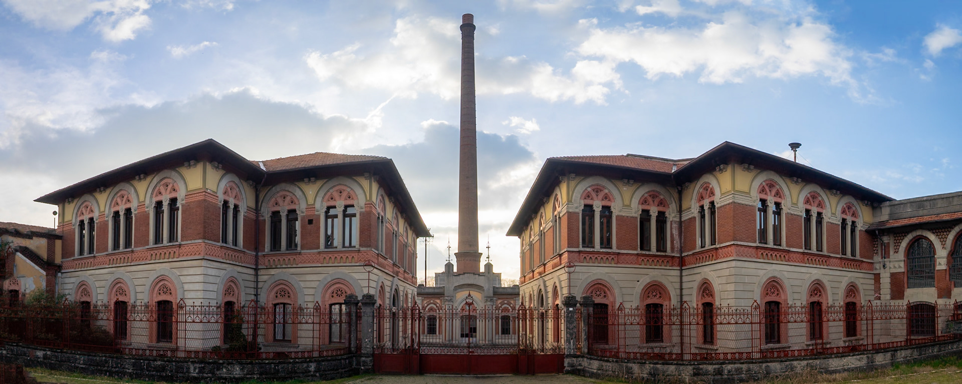 Crespi d'Adda factory main gate and chimney