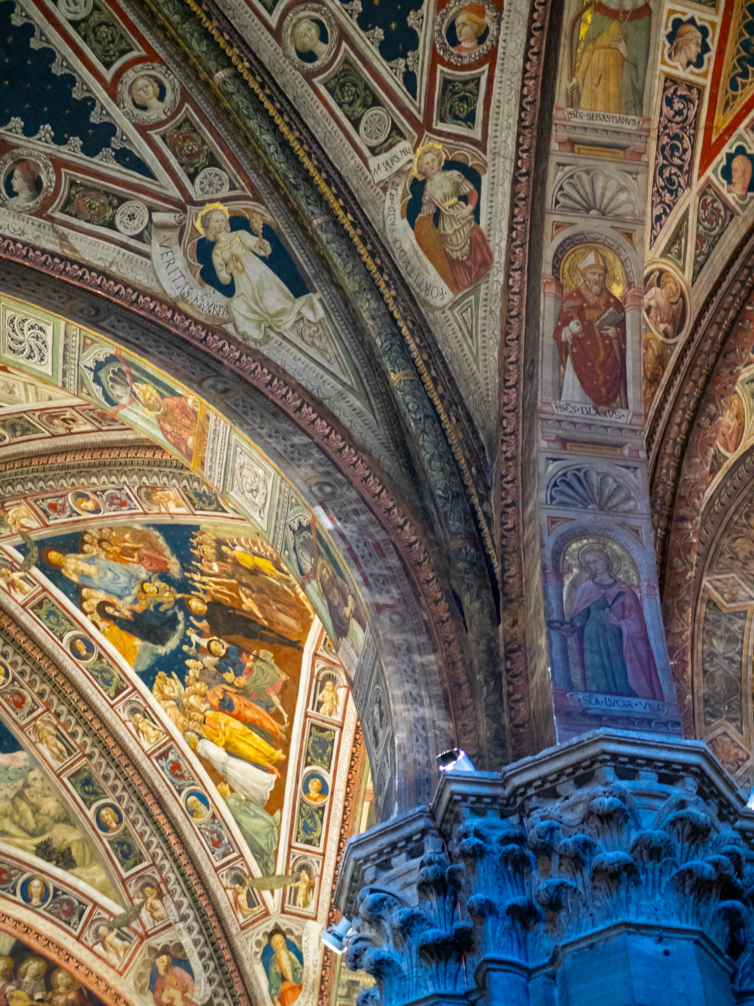 Columns and ceiling detail, Baptistry of San Giovanni, Siena
