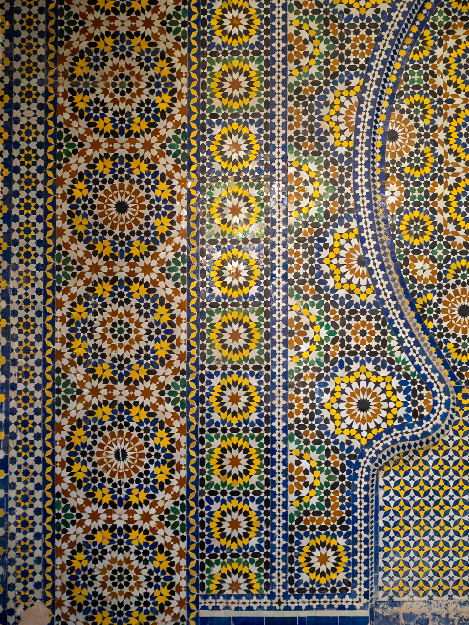 Dar Glaoui western courtyard fountain zellij detail, Fez, Morocco