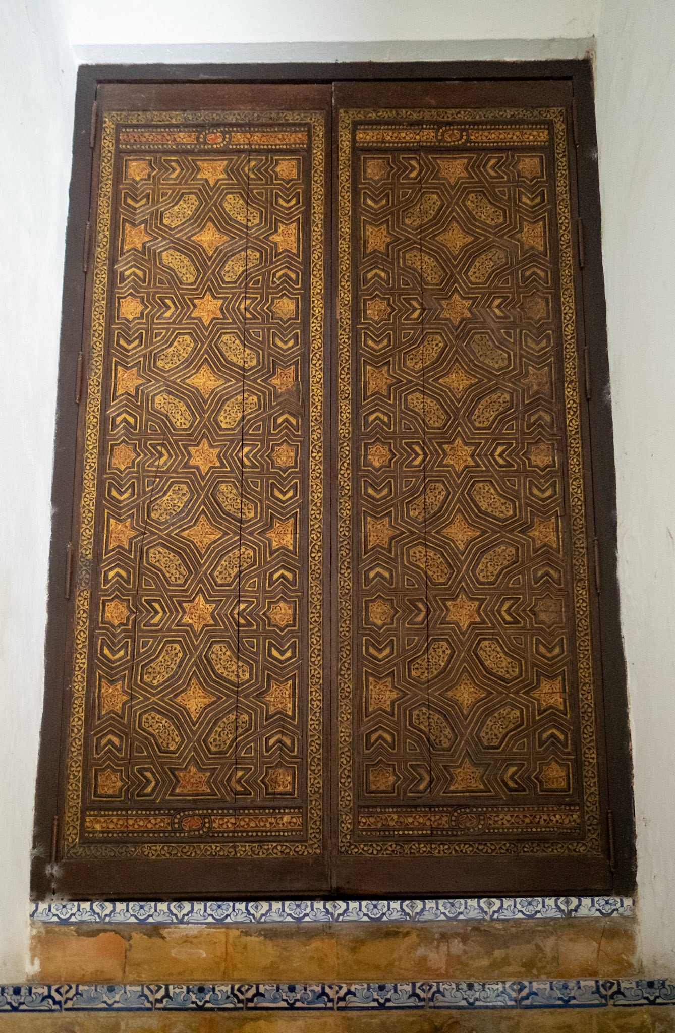 Inlaid wooden door in mudejar pattern, Alcazar of Seville