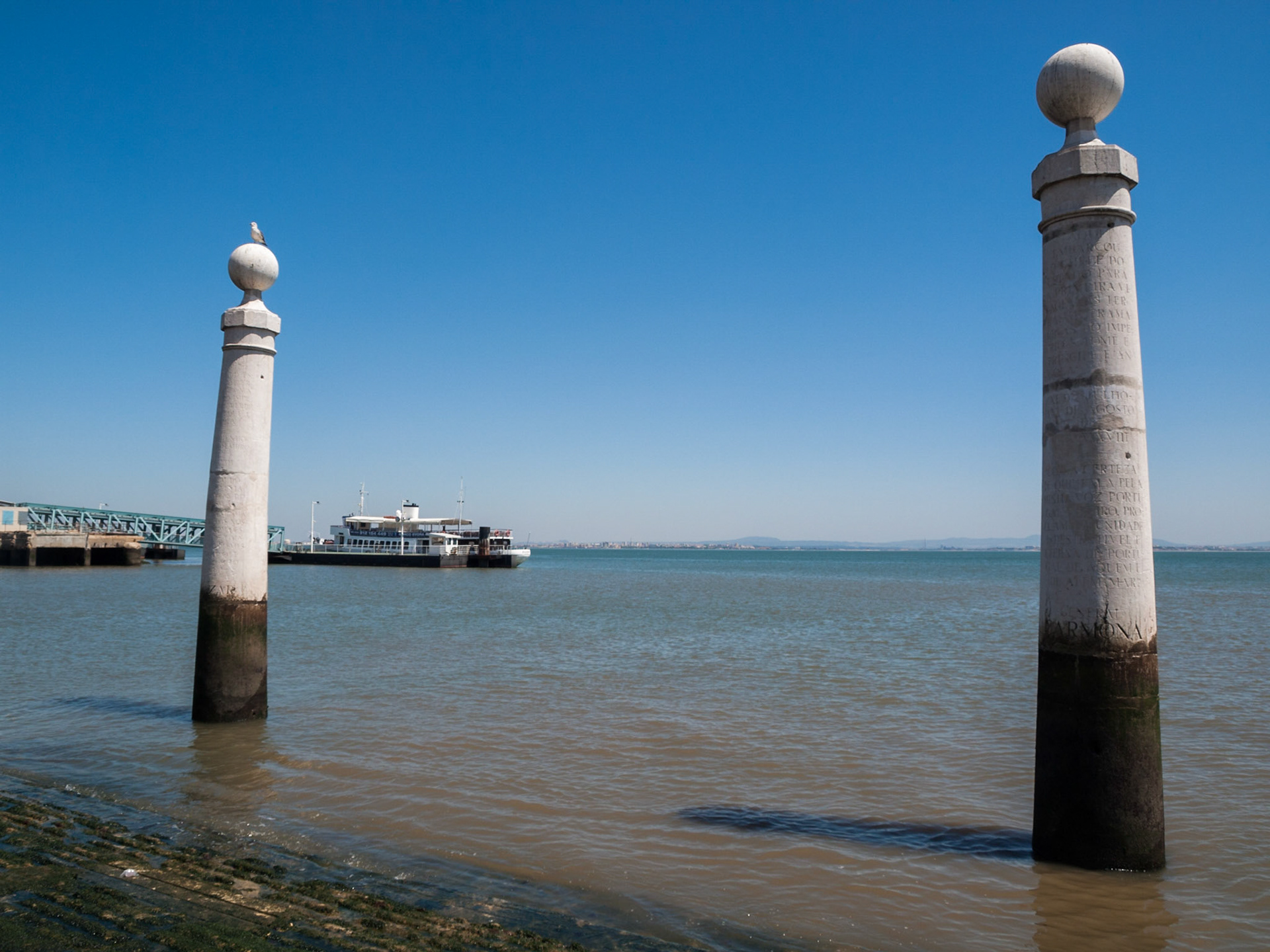 Columns pier in Tagus river downtown Lisbon