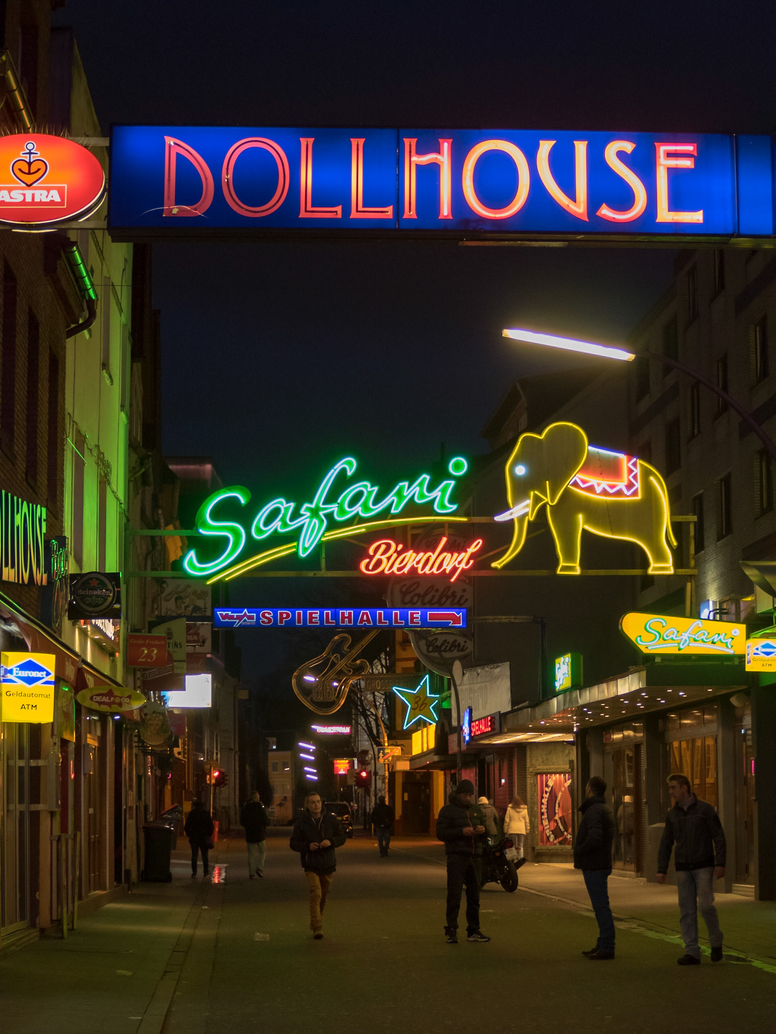 Neon lights at night in Hamburg red light district