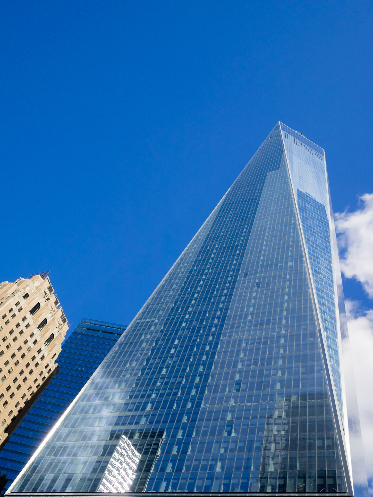 Looking up to One World Trade Center skyscraper