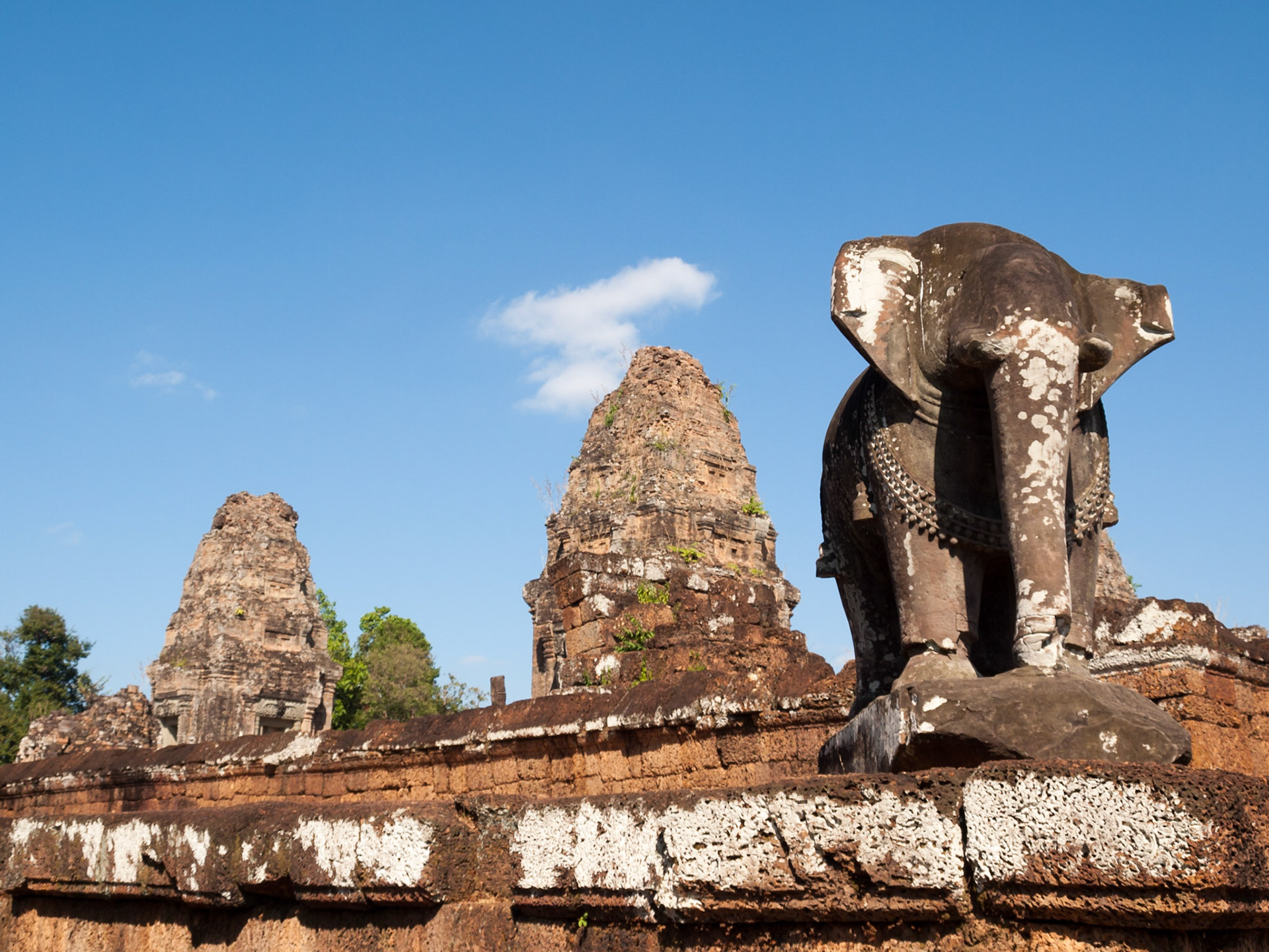 Eastern Mebon, Siem Reap, Cambodia - erected by Rajendravarman II is guarded by four elephants in the base