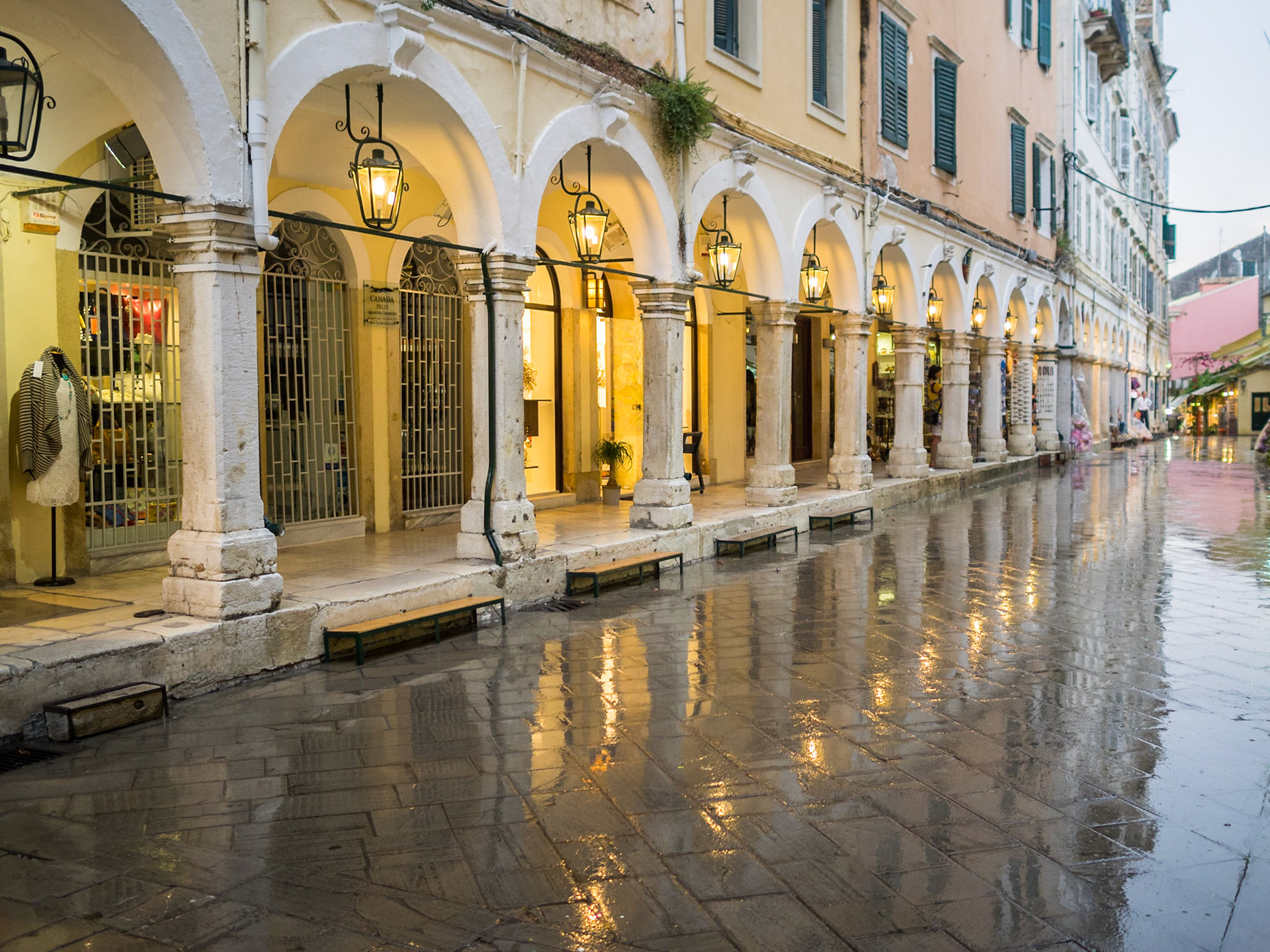 Nikiforou Theotoki street archways in the rain
