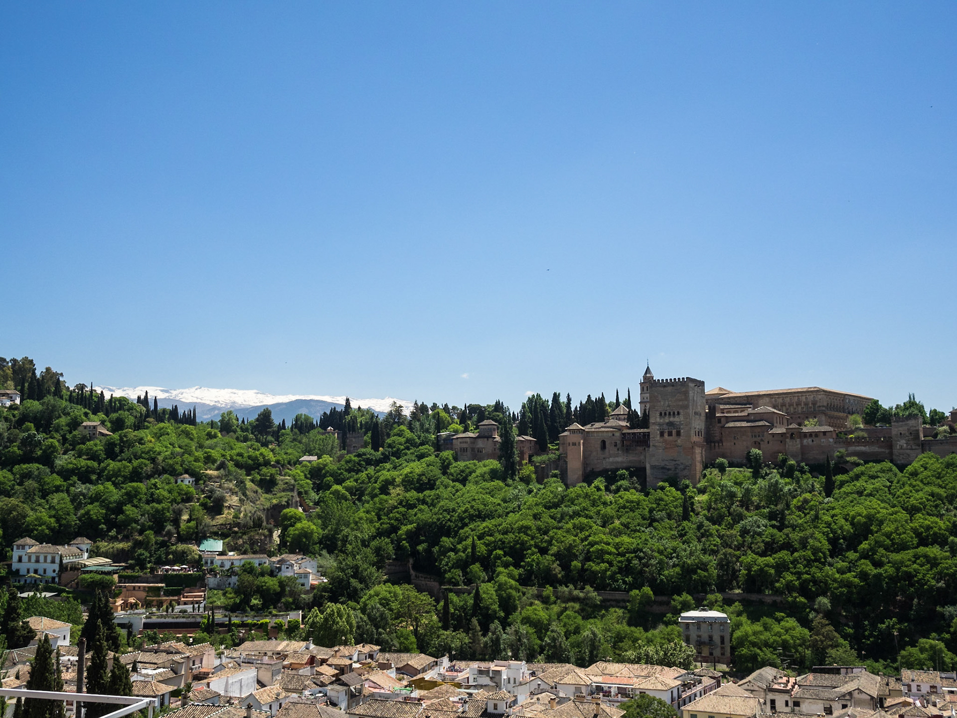 View to Allambra over Granada roofs