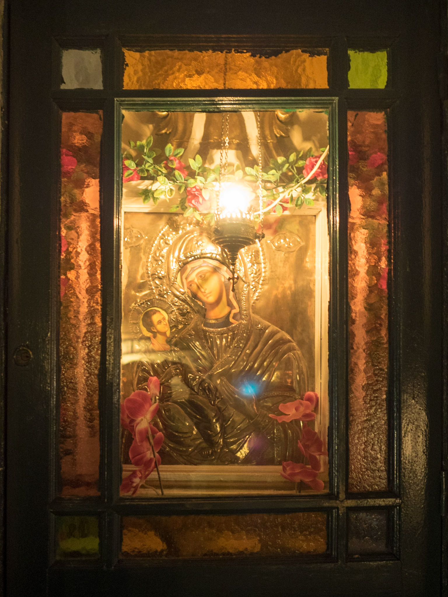 Illuminated icon in Corfu Town street