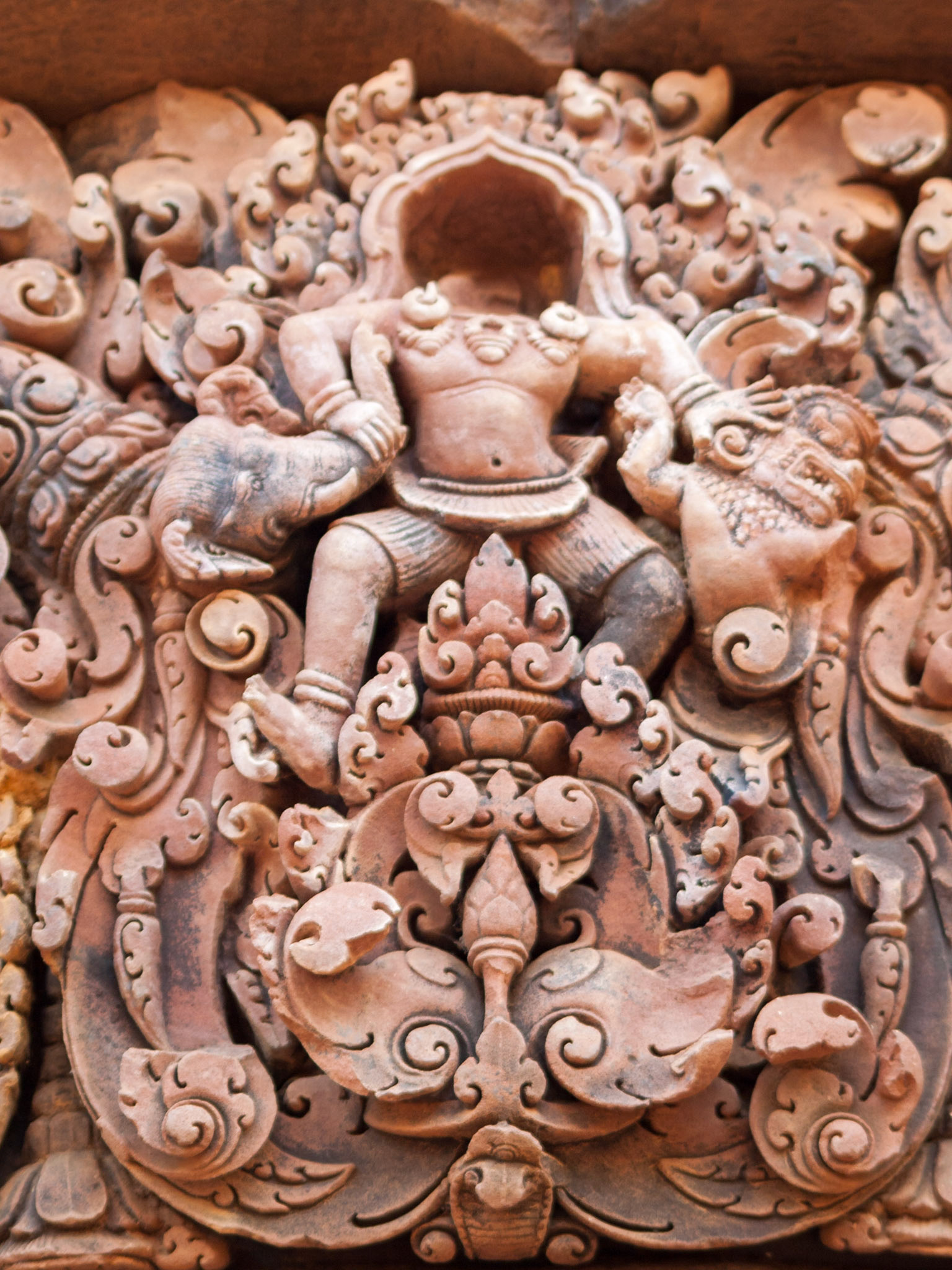 Banteay Srei, Siem Reap, Cambodia - a Hindu temple dedicated to Shiva commissioned by a Brahman. The finest carvings on a pinkish stone