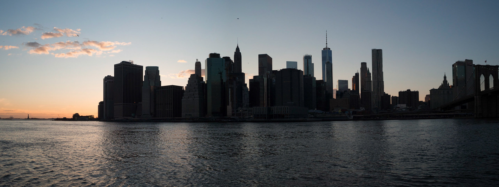 Manhattan skyline panorama at sunset