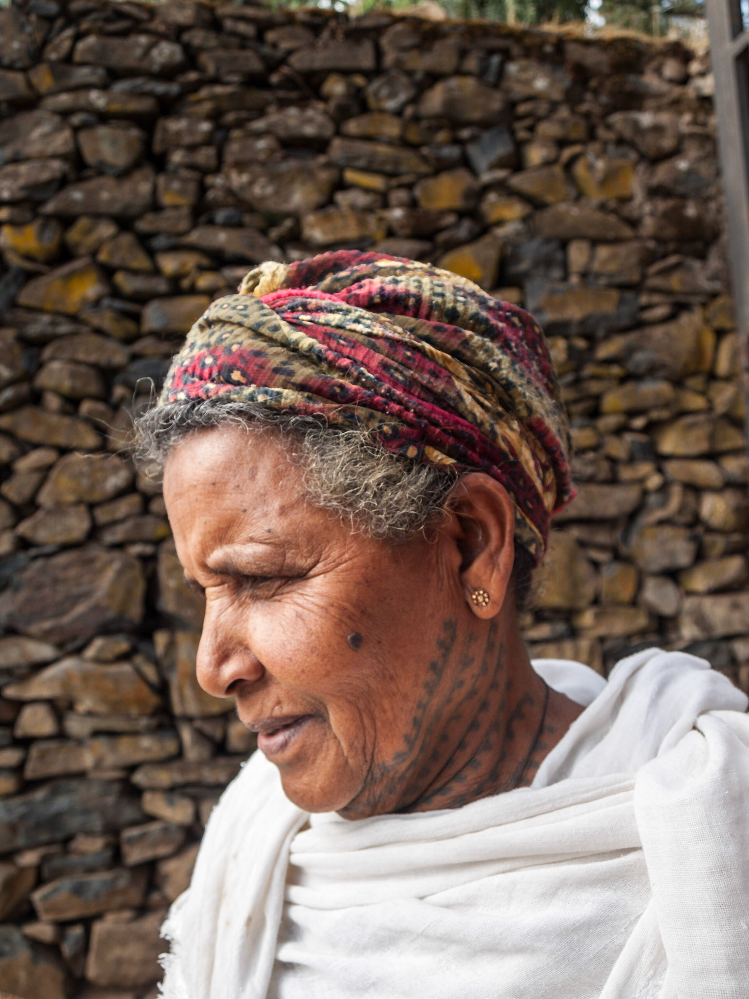 Ethiopian woman with traditional neck tattoo