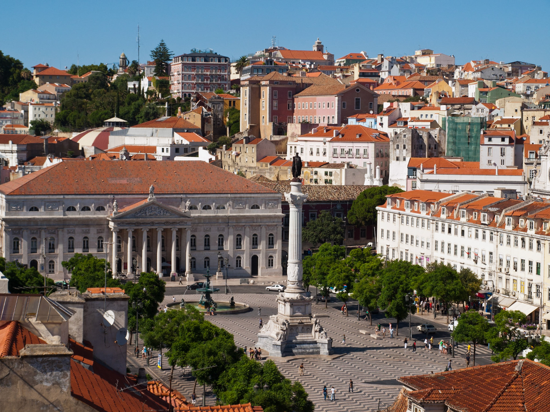 Rossio square view from top of a building, Lisbon