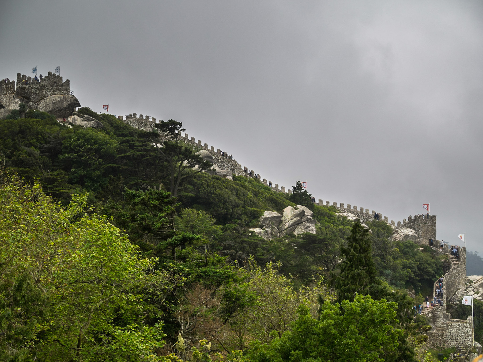 Low clouds over the walls of Sintra Moorish Castle